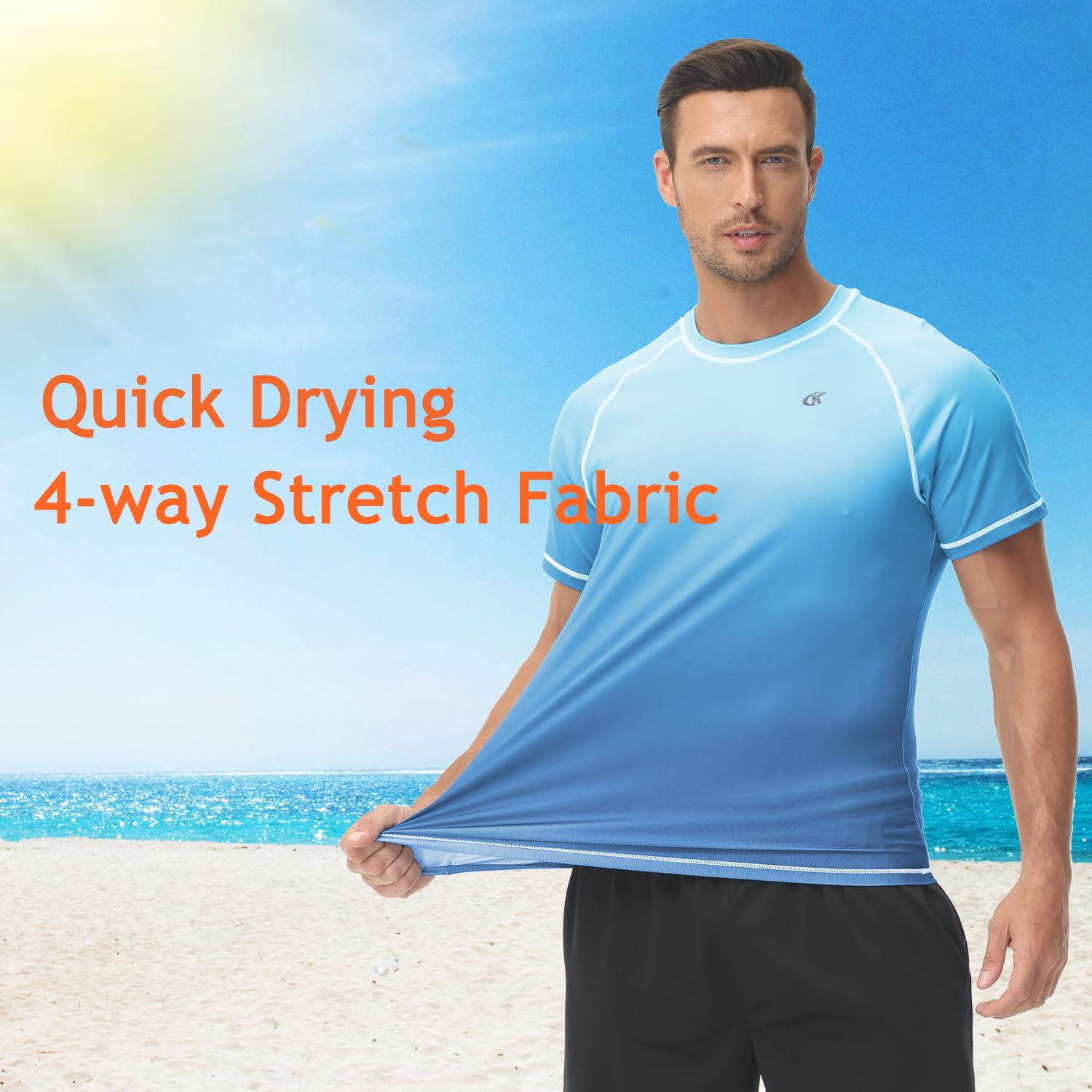 Huayuzh Men's Watersport Rash Guards Swimming Shirts UV Swim Top UPF 50+ Quick Dry Short Sleeve Surfing Running Sports Top