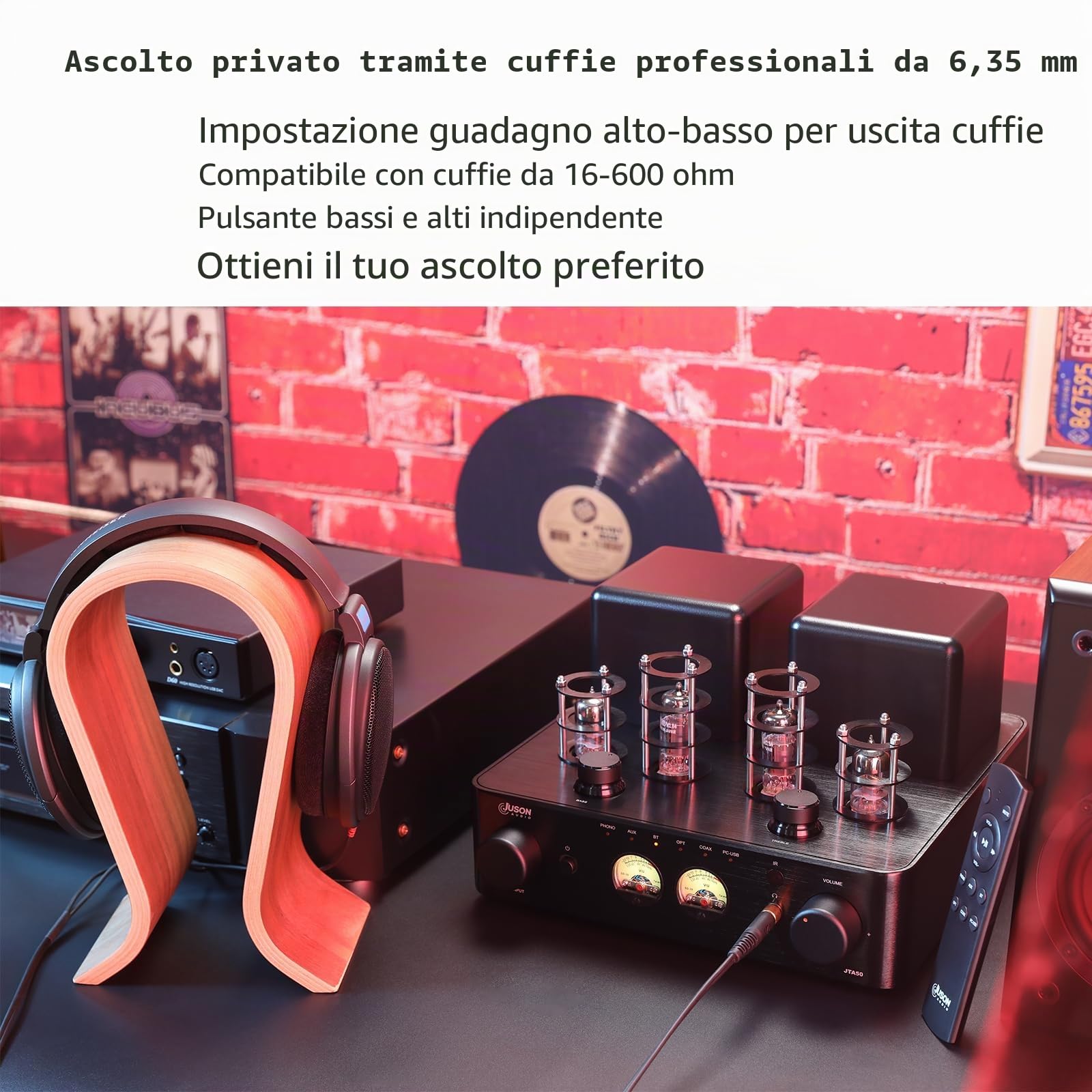 JTA50 2025 Amplificatore a Tubi 130 W Hi-Fi di Fascia Bassa con BT 5.0, Telecomando, AUX, Coassiale, Phono e Ingresso USB, Uscita Subwoofer, Canale 2.1 per Giradischi