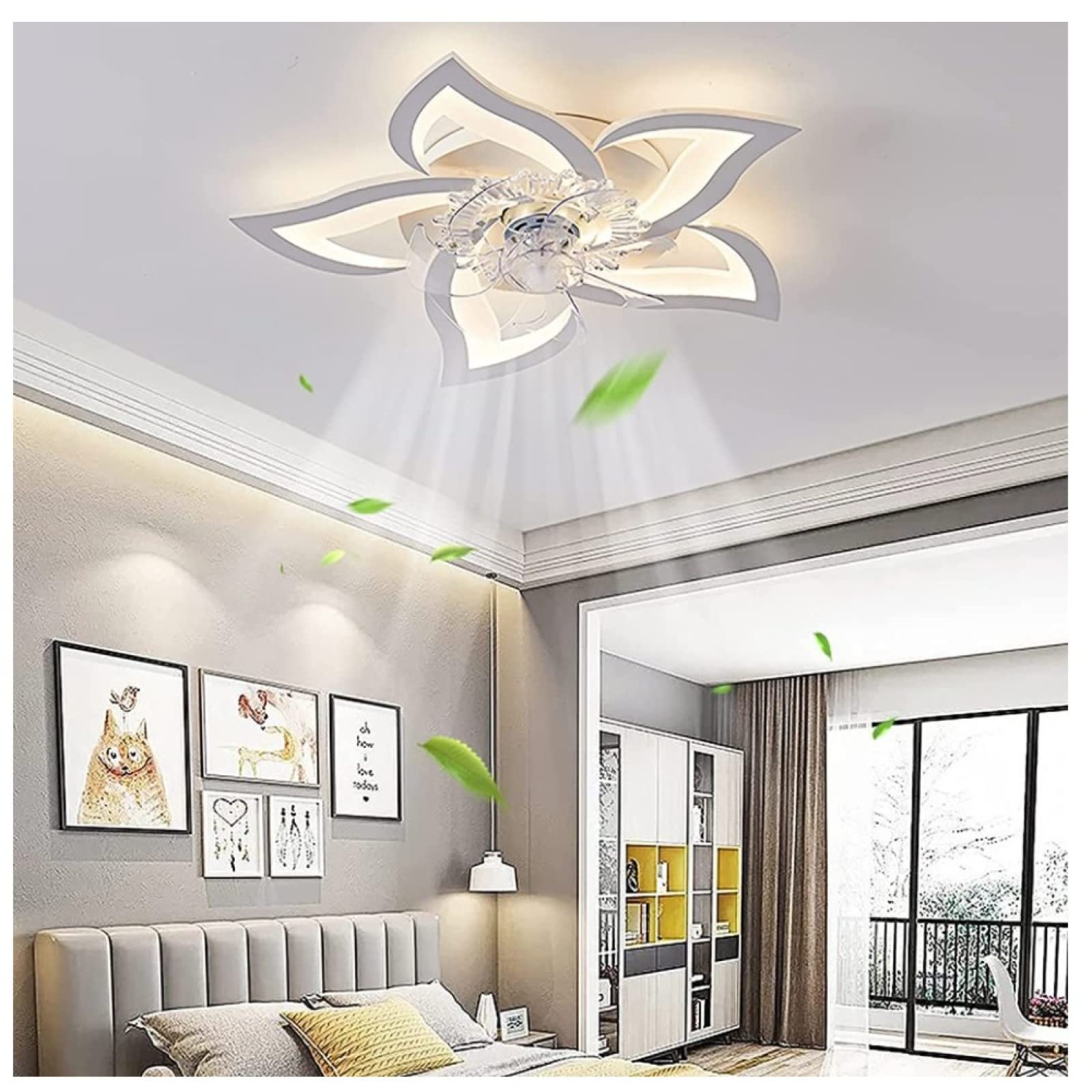 Flower Ceiling Fan with Light - LED Shape Bedroom Ceiling Lamp Girls Ceiling Fan with Lights for Bedroom 6 Wind Speeds Girls Ceiling Fan 50W 27.2in5in