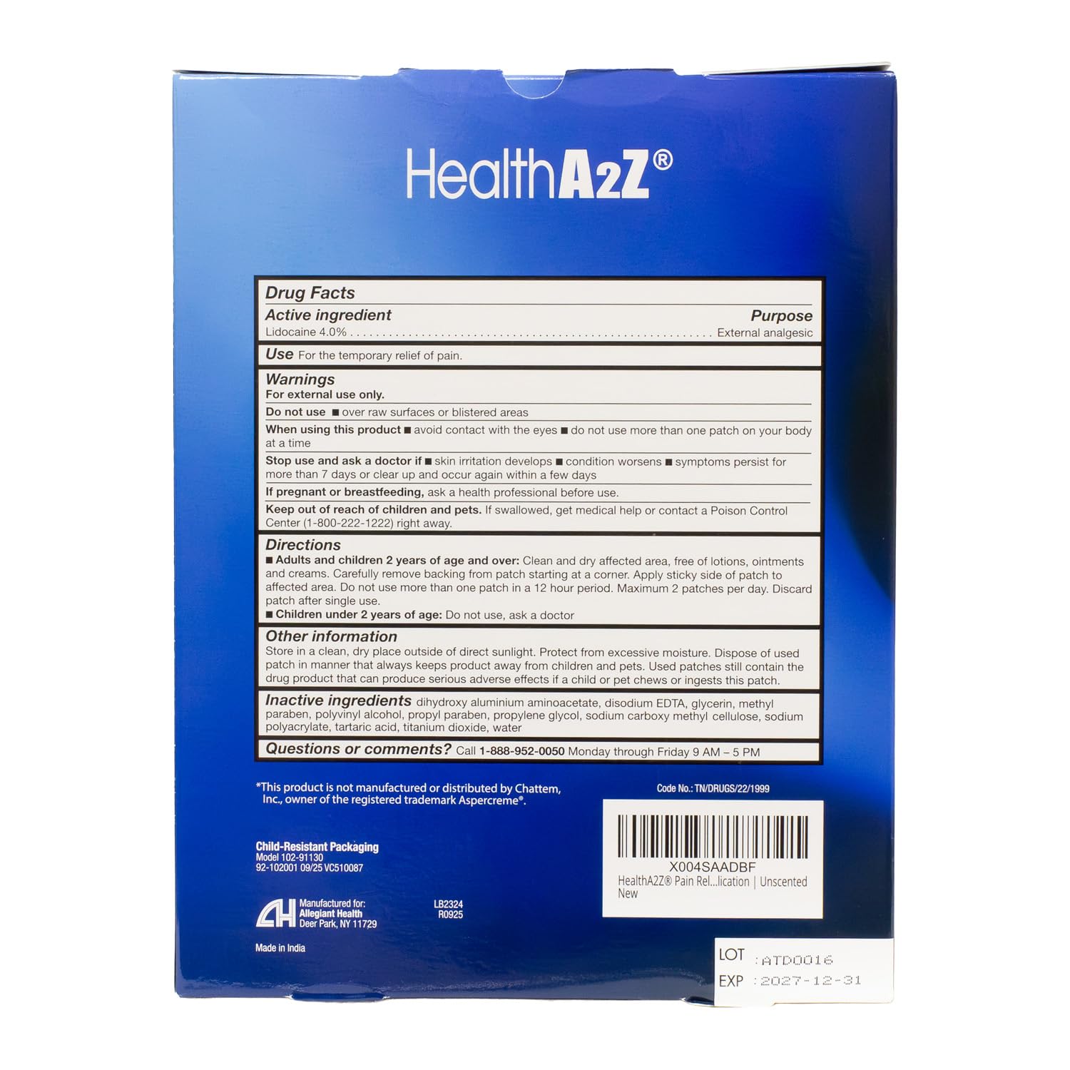HealthA2Z® Lidocaine 4% Pain Relief Patch, Unscented, 30 Patches — Amazon image 3
