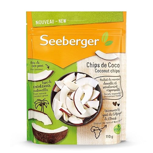 Seeberger Chips de coco : Lamelles de coco d’Afrique de l’Ouest croquantes - savoureuses et arômatiques - production sociale et durable - naturelles - non sucrées, vegan (1 x 110 g) - 110 g (Lot de 1)