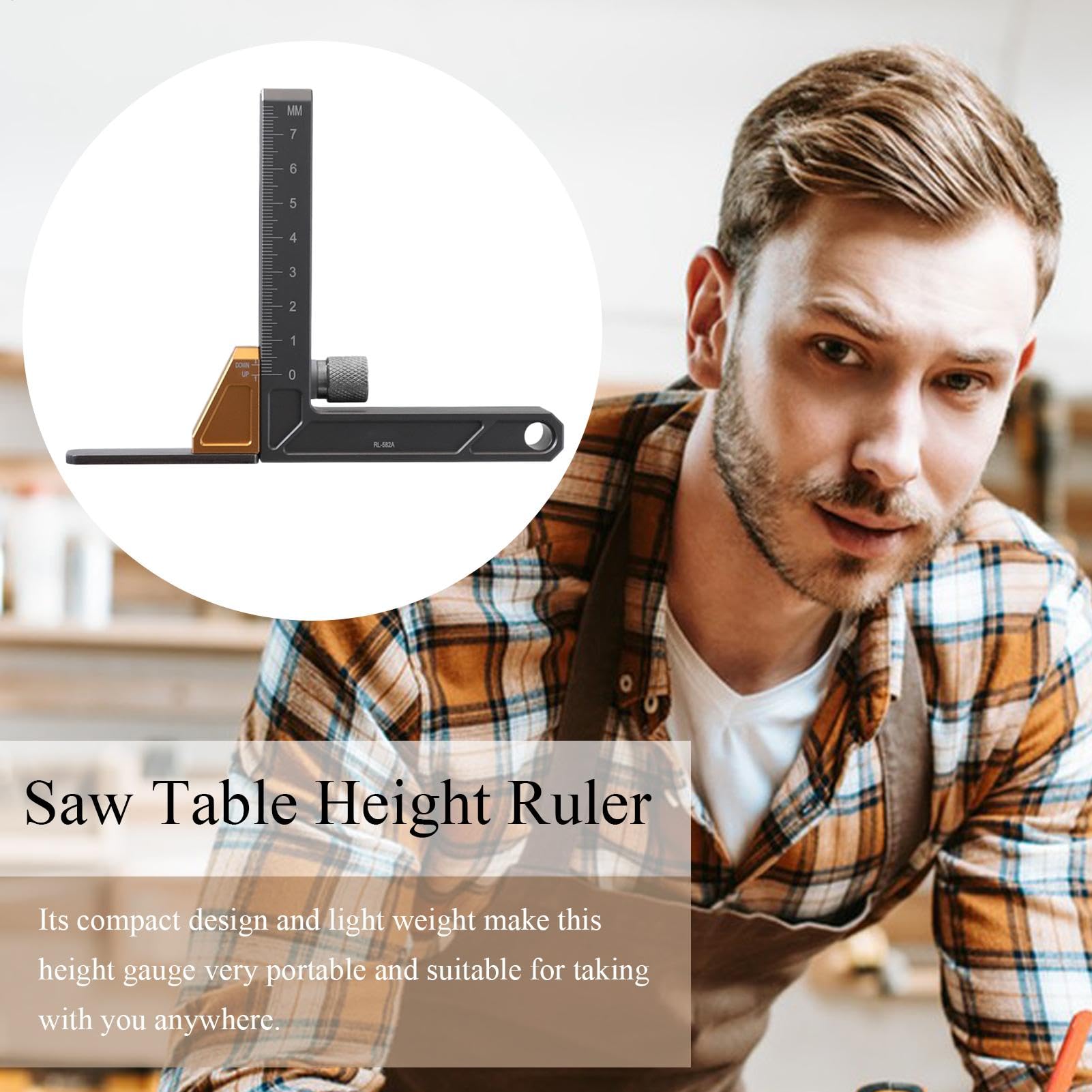 Compteur de profondeur de scie à table, compteur de hauteur de scie à table en alliage d'aluminium - Outils de mesure du travail du bois, règle de mesure de hauteur légère pour menuisier, amateur