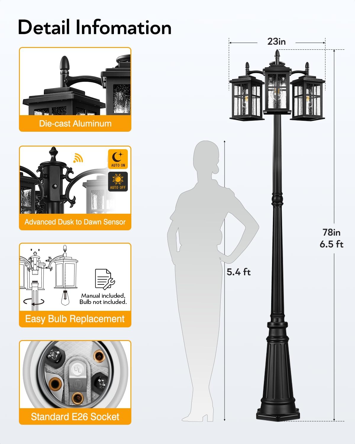 1 Pack Black Dusk to Dawn Outdoor Pendant Light & 1 Pack Black Dusk to Dawn Outdoor Lamp Post Light