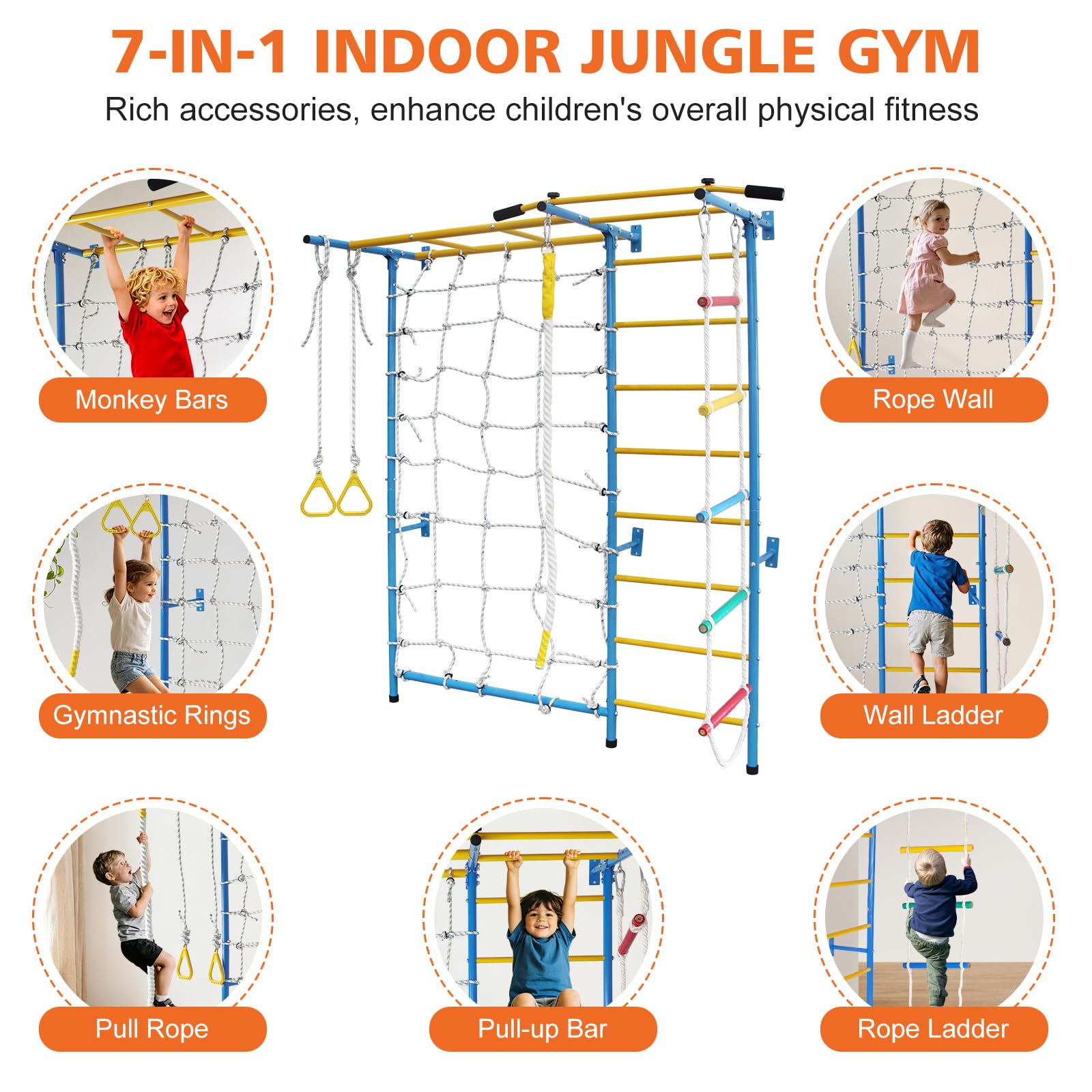 Generisch Equipo de escalada 7 en 1 para niños pequeños, soporta hasta 99,8 kg