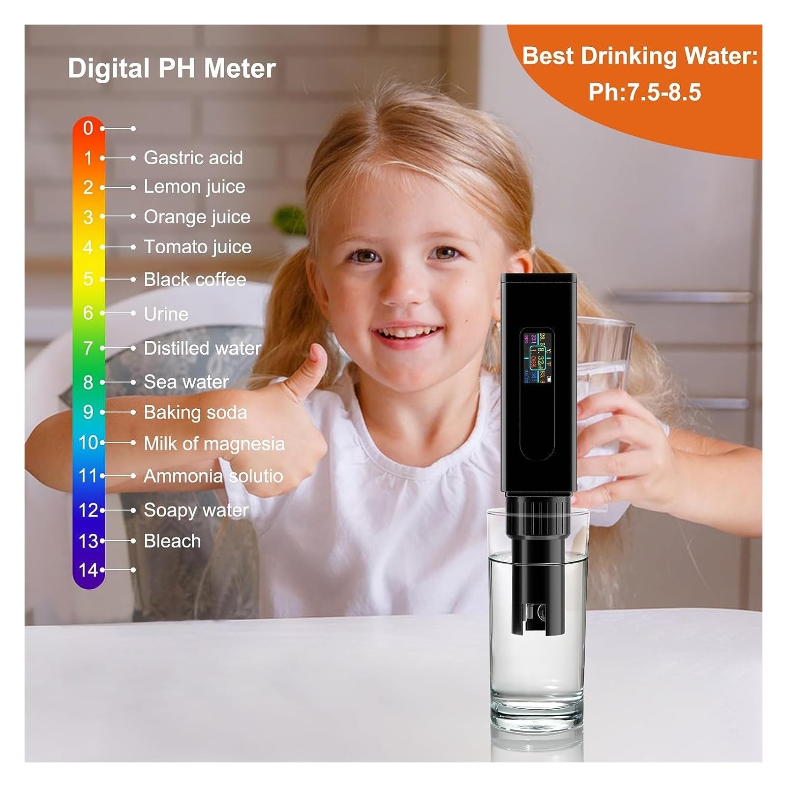 Probador recargable 5 en 1 de alta precisión, salinidad, PH, temperatura, EC y TDS for agua potable doméstica, acuario, piscina, Spa, Probador preciso