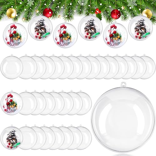 Wettarn 50 adornos grandes de Navidad transparentes de 4 pulgadas/3.937 in, bolas de adornos rellenables de plástico transparente para manualidades,