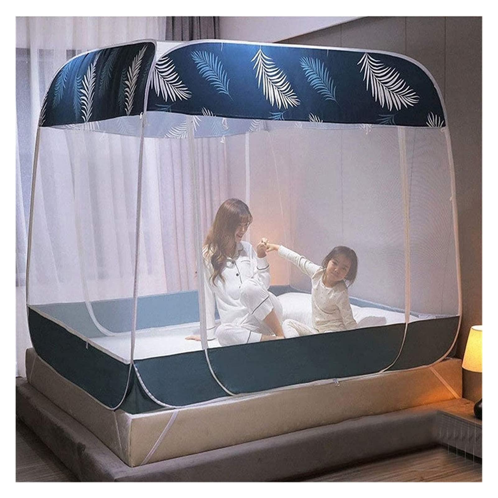 Moustiquaire tente de lit avec fond pliable et système pop-up autoportant bleu