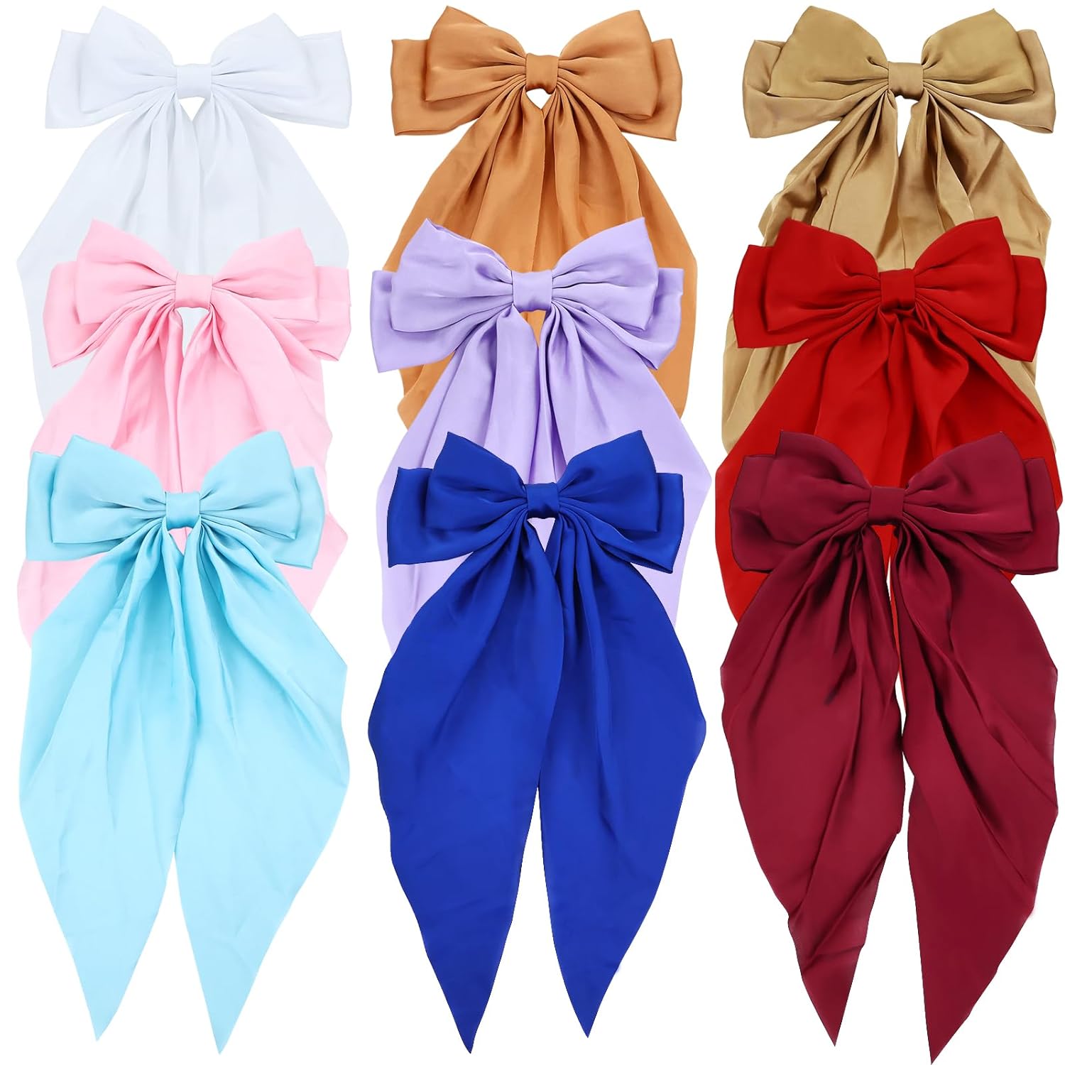 10 Pack Large Satin Ribbon Hair Bows Oversized French Style Bow Clips Barrettes KesaPlan Large Hair Bow Clips for Women - 2PCS Big Silk  main image 3