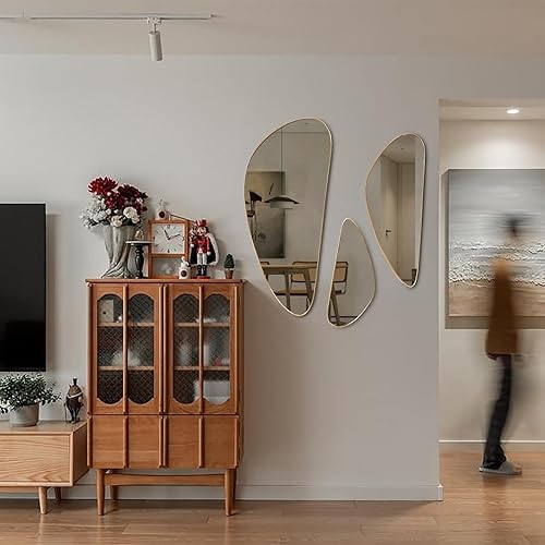 Miniatura 8 de PHOSPHOR 3 piezas de espejo dorado asimétrico irregular decorativo para habitación, hogar, baño, dormitorio, sala de estar, casa de campo,