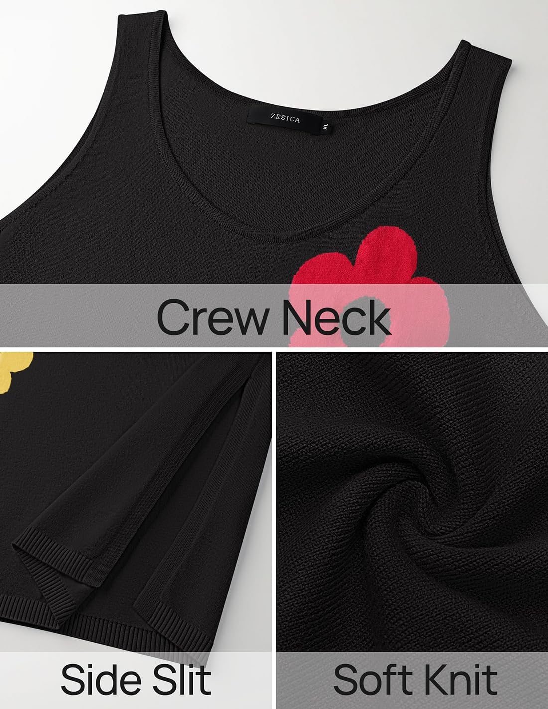 ZESICA Women's Summer Knit Bodycon Midi Dress 2026 Sleeveless Floral Crewneck Color Block Long Beach Party Dresses - Image 6