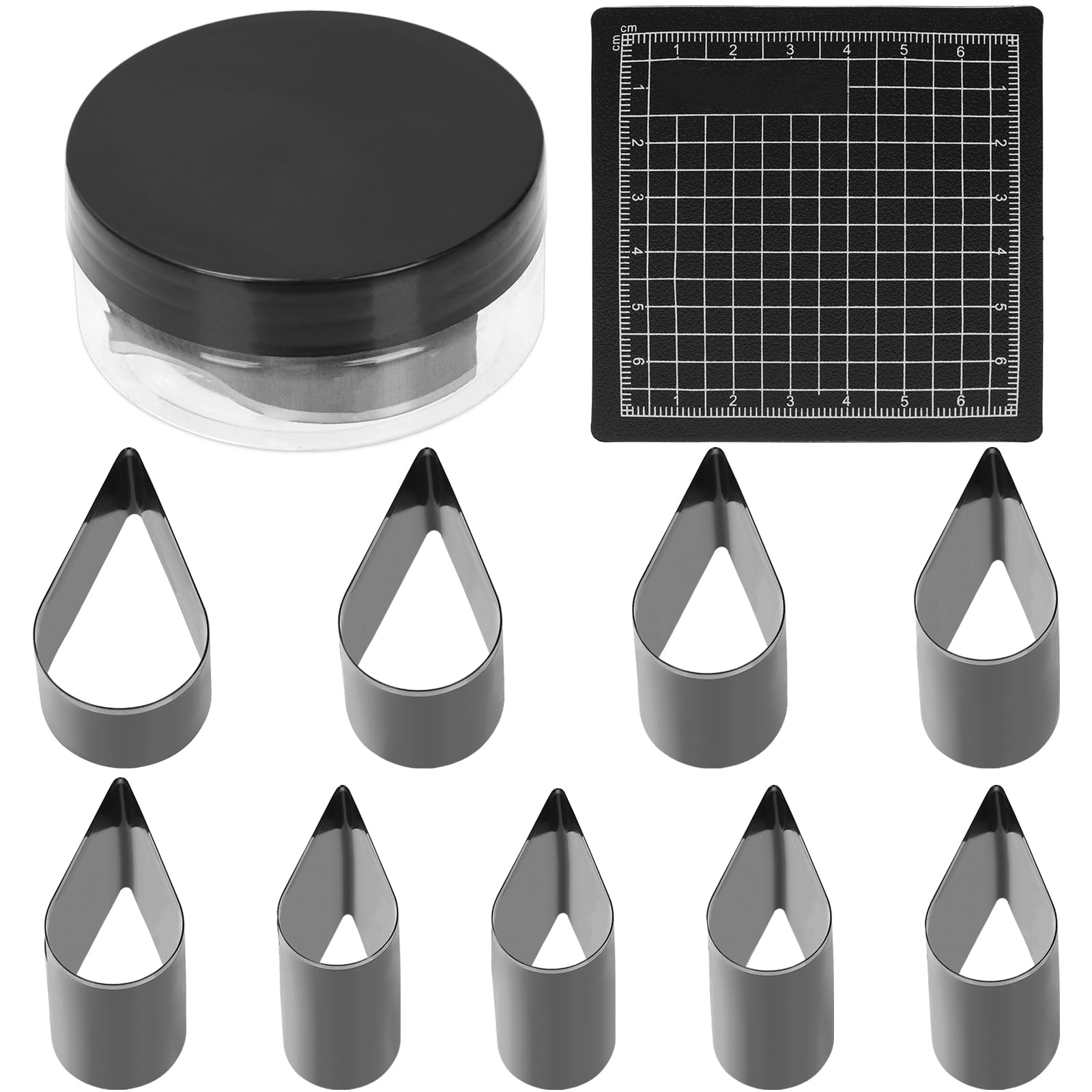 Rustark 10Pcs Teardrop Shape Leather Hole Cutter Tool Set with Protective Mat Punch Tools Hole Punch Tool Kit Leather Cutting Dies for Handmade DIY Leathecrafts — image 1