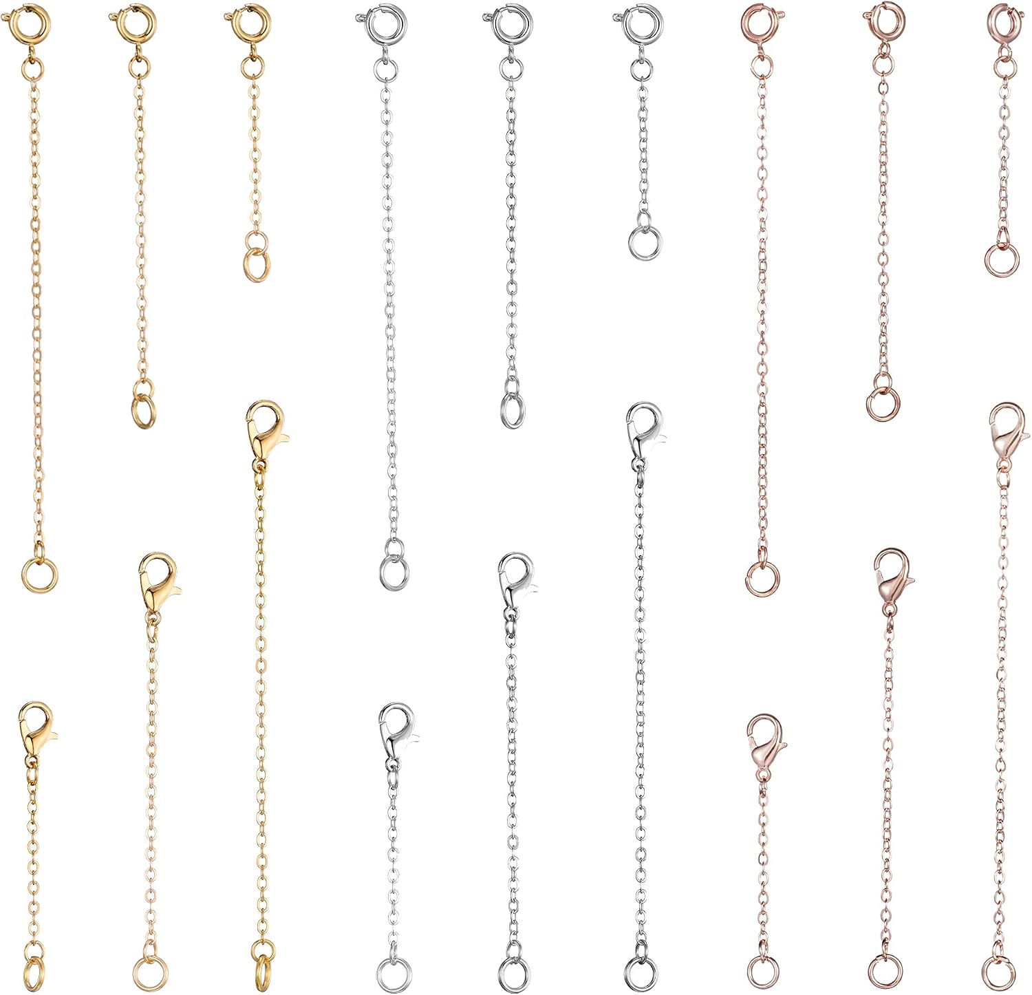 Softones 12-18Pcs Ankle Bracelets Extenders-Extension for Womens Jewelry(1 2 3 Inch),with Lobster Clasp and O-Clasp from Gold Silver Rose Gold