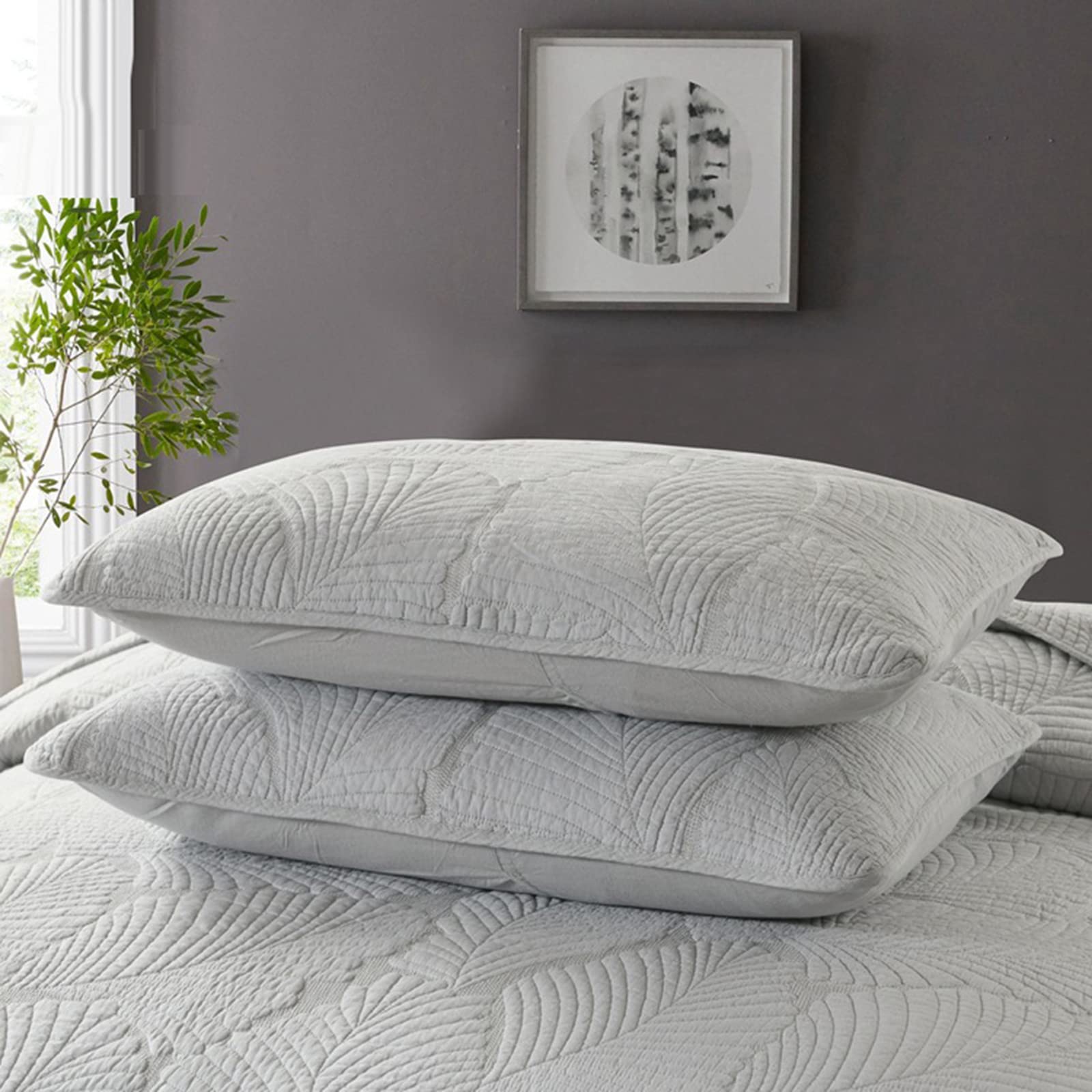 KISKIS Lujo Acolchado Colcha Ligero Reversible Bordada Sobrecama Juegos De Ropa De Cama + 2 Fundas De Almohada,Gris,Double 230x250cm