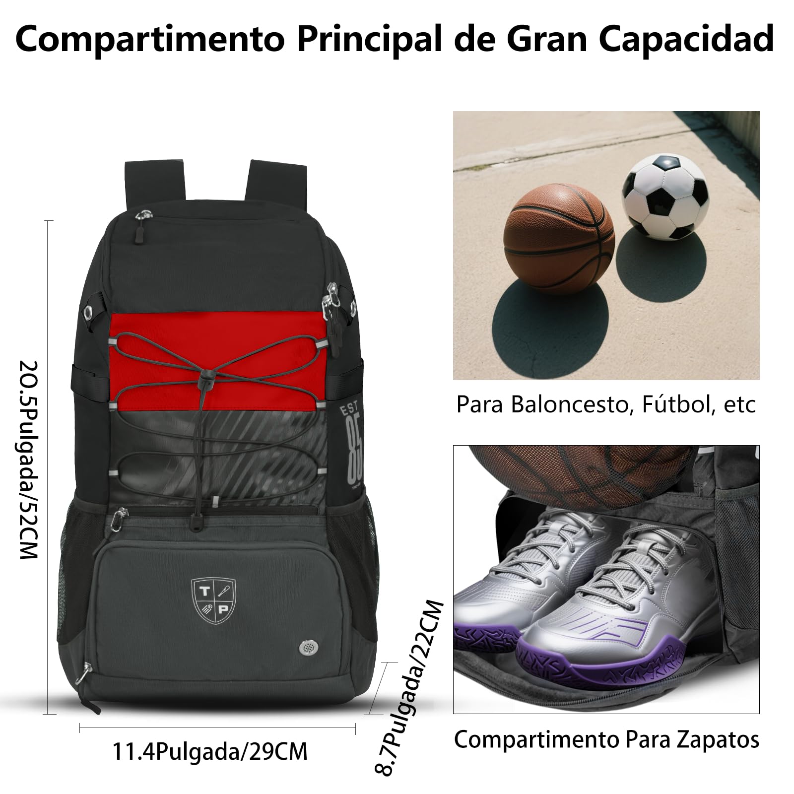 KINGSLONG Mochila de baloncesto, bolsa de fútbol: bolsa de softbol de gran capacidad con compartimento para zapatos y gancho de valla, equipo ligero de voleibol para cascos, sombreros, zapatos para