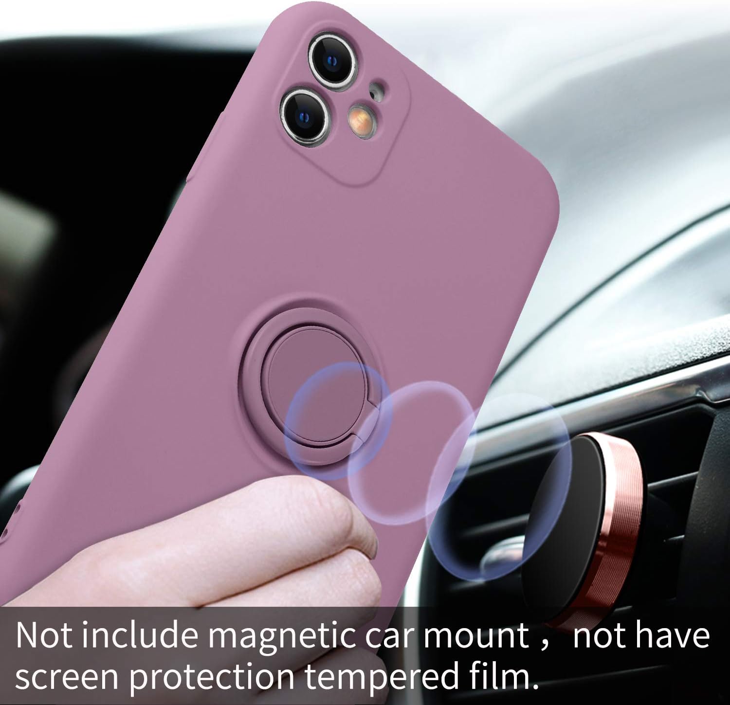 Ownest Compatible with iPhone 11 Case with Built-in 360 Rotatable Ring Kickstand Fit Magnetic Car Mount Slim Liquid Silicone Rubber Protective for iPhone 11-Purple