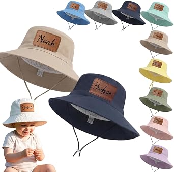 Personalized Baby Boy Hat, Toddler Wide Brim Bucket Sun Hat for Toddler Boy