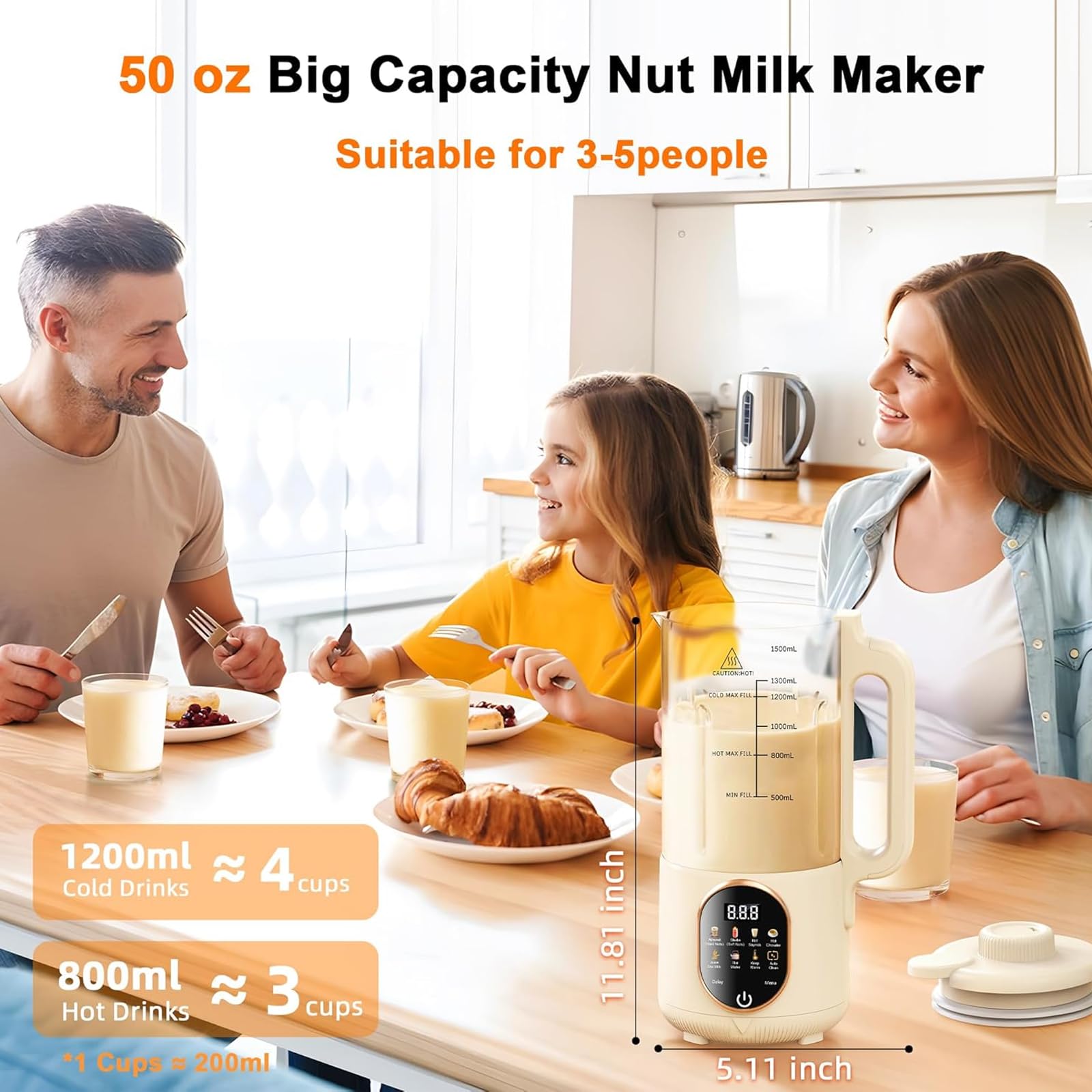 50 uncji (1500 ml) Automatyczny ekspres do mleka sojowego, ekspres do mleka orzechowego, ustawienie opóźnienia/samooczyszczanie/utrzymywanie ciepła, do domowego jogurtu owsianego na bazie mleka roślin