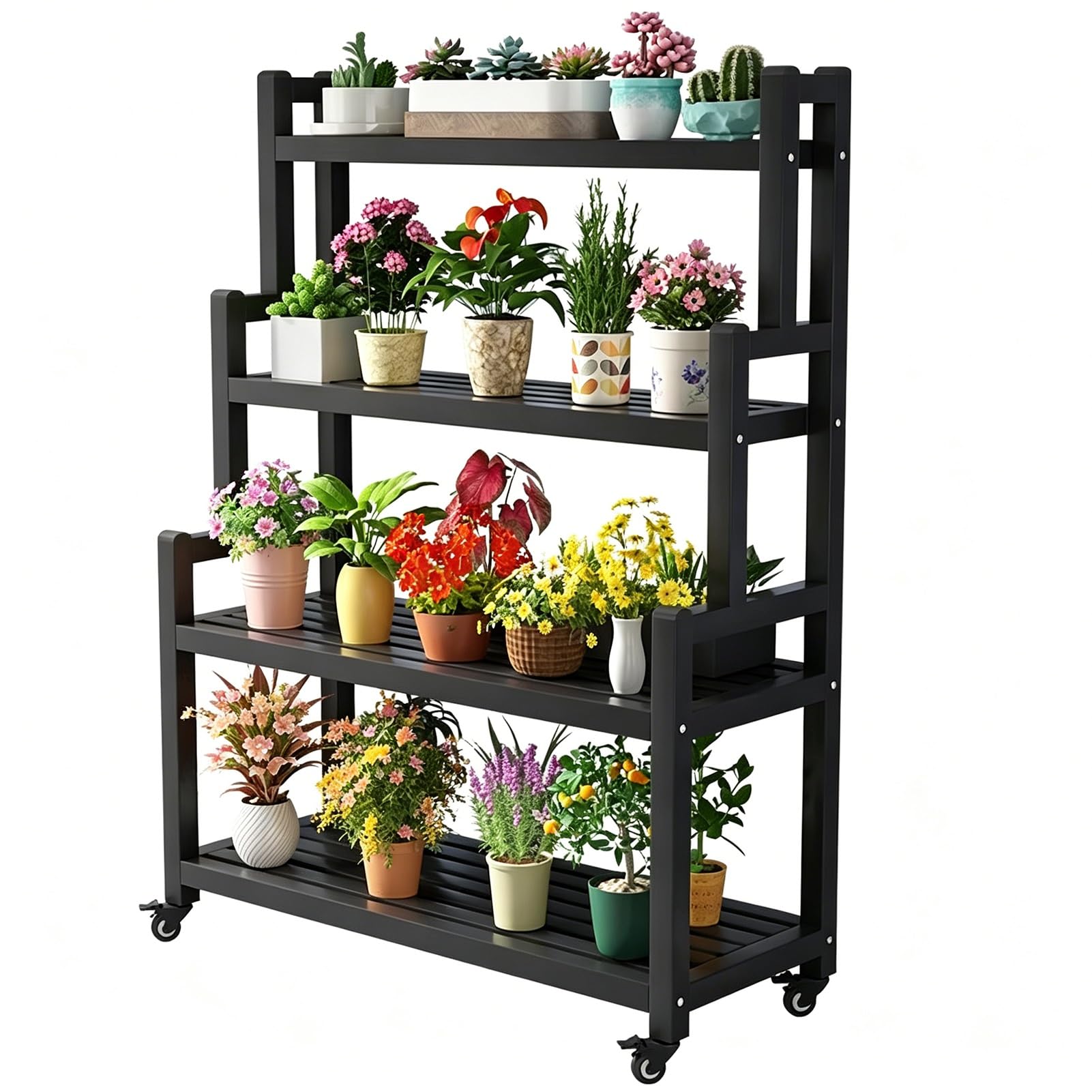 DMCHENGMA 4 Tier Metal Plant Stands 145CM Tall Black Wrought Iron Flower Pot Rack Plant Stand for Outdor Indoor Plant, Plant Pot Holder(80x40x145cm)
