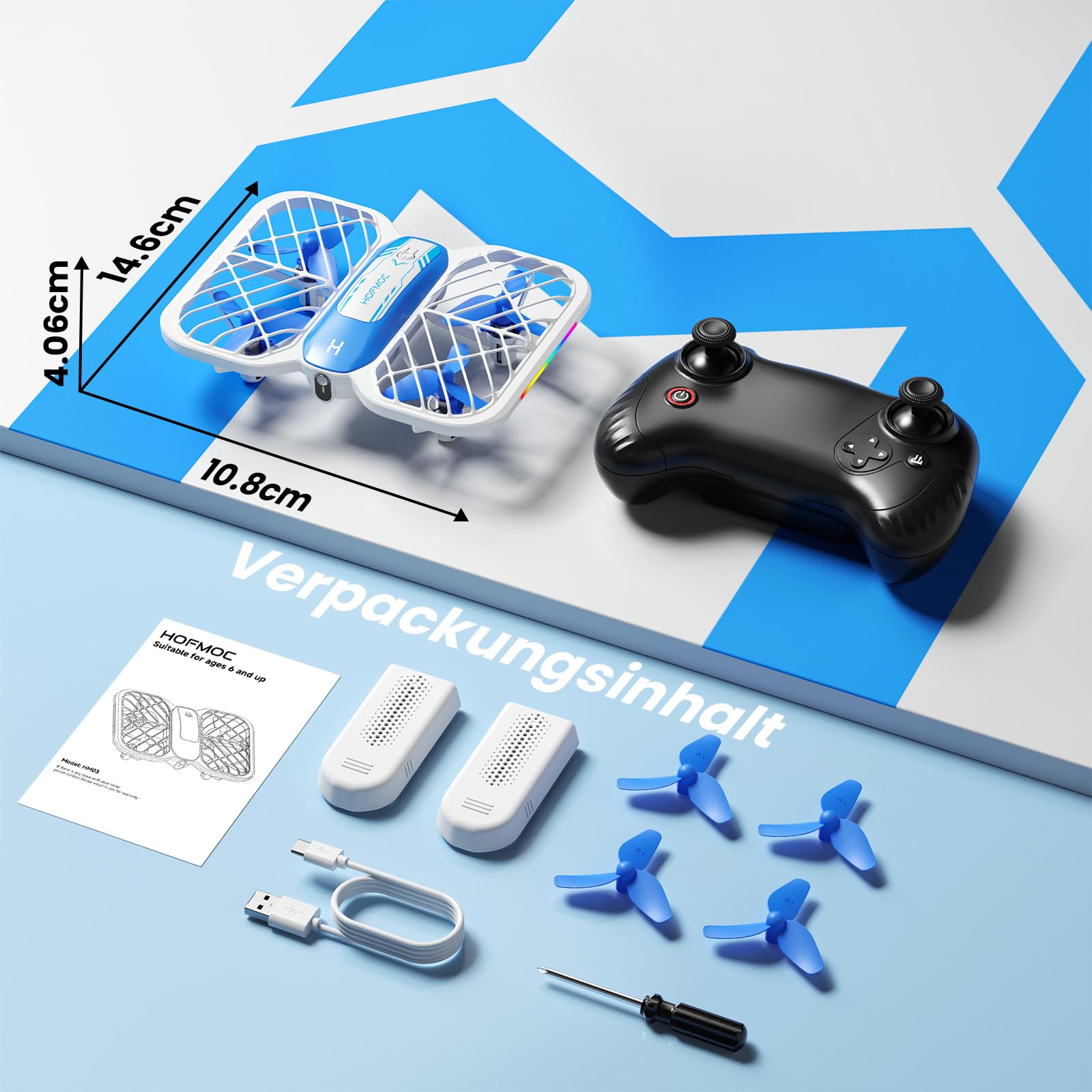 Mini Drohne für Kinder, HOFMOC Mini Drohne mit 5 LED-Leuchten, 3D-Flip, One-Key Start/Landung, Headless-Modus, 3 Geschwindigkeitsmodi, 22 Min Flugzeit, Spielzeugdrohne Geschenke für Kinder ab 6 Jahren
