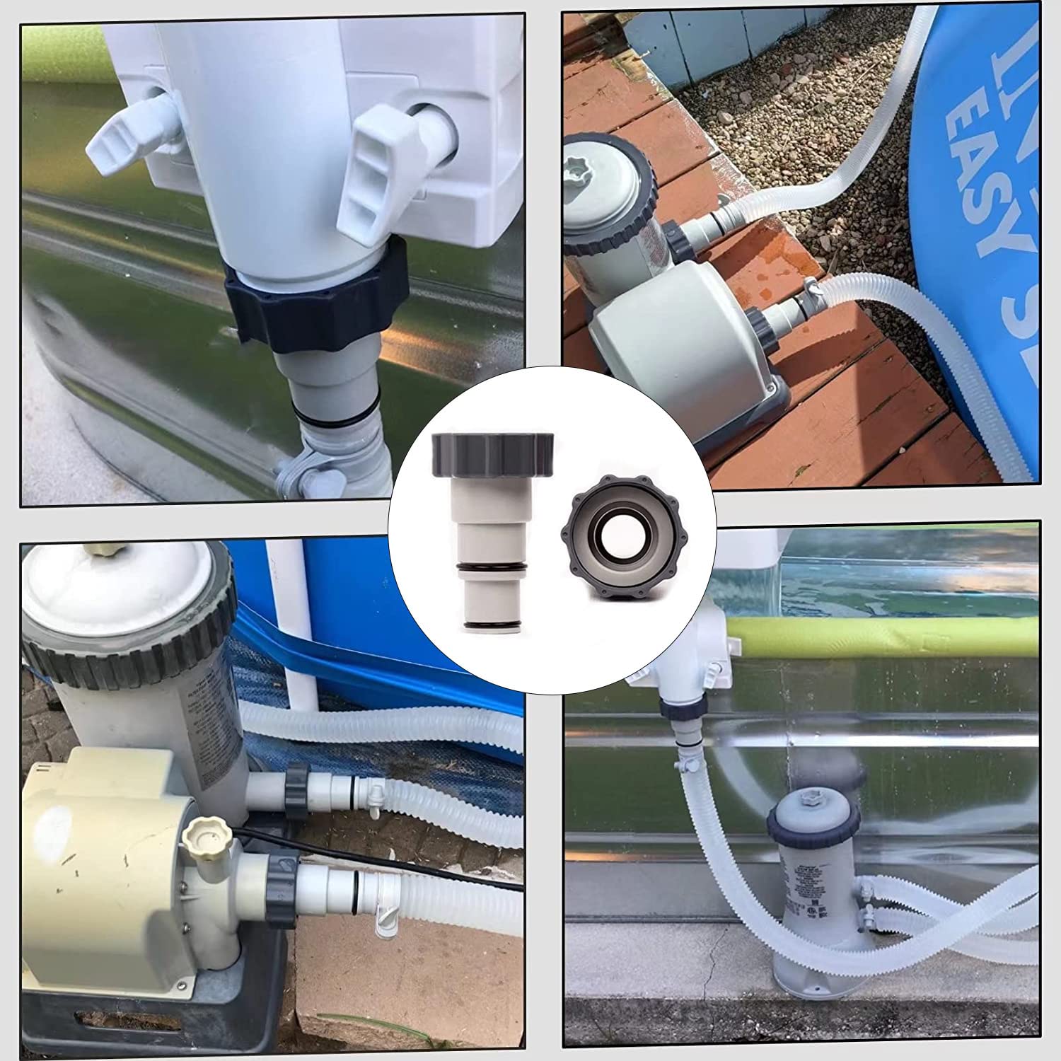 MEISO 4 Pièces Adaptateur Piscine, Remplacement Adaptateur de Tuyau Série Intex A avec Filetage, Tuyau de Diamètre 1,5" et 1,25", Adaptateur de Pompe pour Kits de Piscine