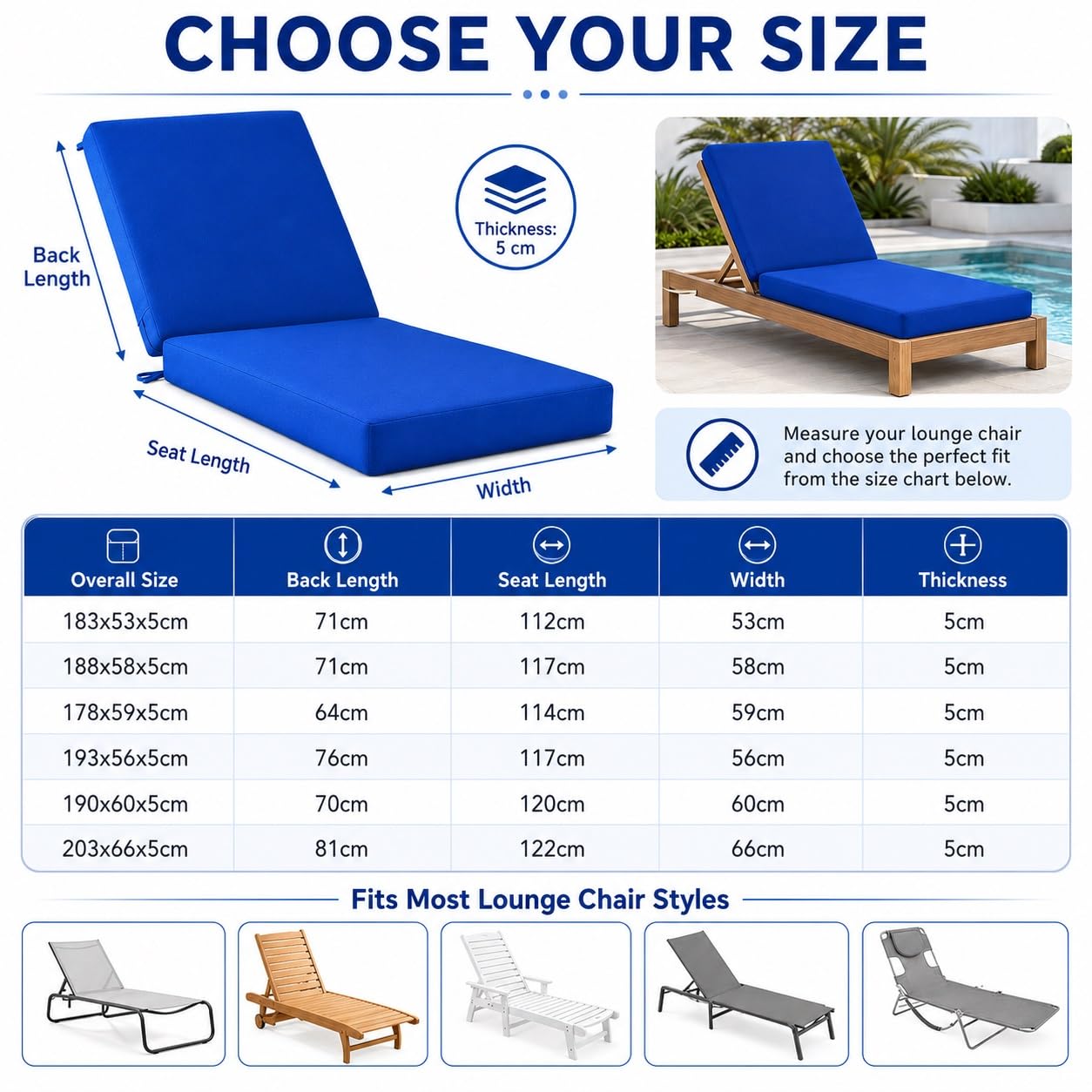 Coussin Bain de Soleil Étanche, Coussin Transat avec Sangles, Coussin Transat Exterieur UV Polyester, Matelas Bain de Soleil Pliable Démontable pour Chaise Longue(White,190 X 60 X 3cm)