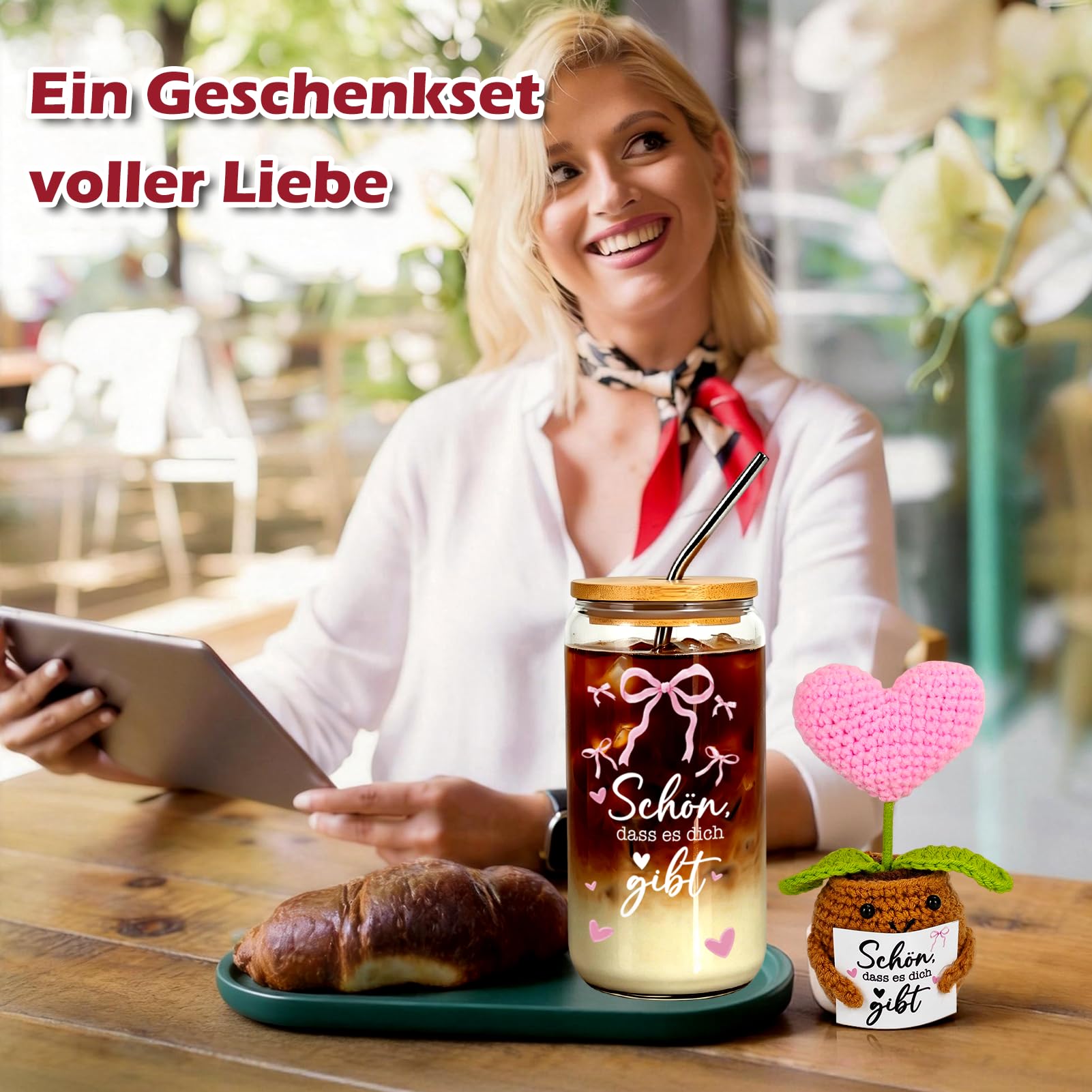 Geschenke für Frauen, Geburtstagsgeschenk für Frauen Freundinnen Schwestern Damen Beste Freundin, Schön dass es dich gibt Geschenke, mit Gehäkelte Glücksbringer
