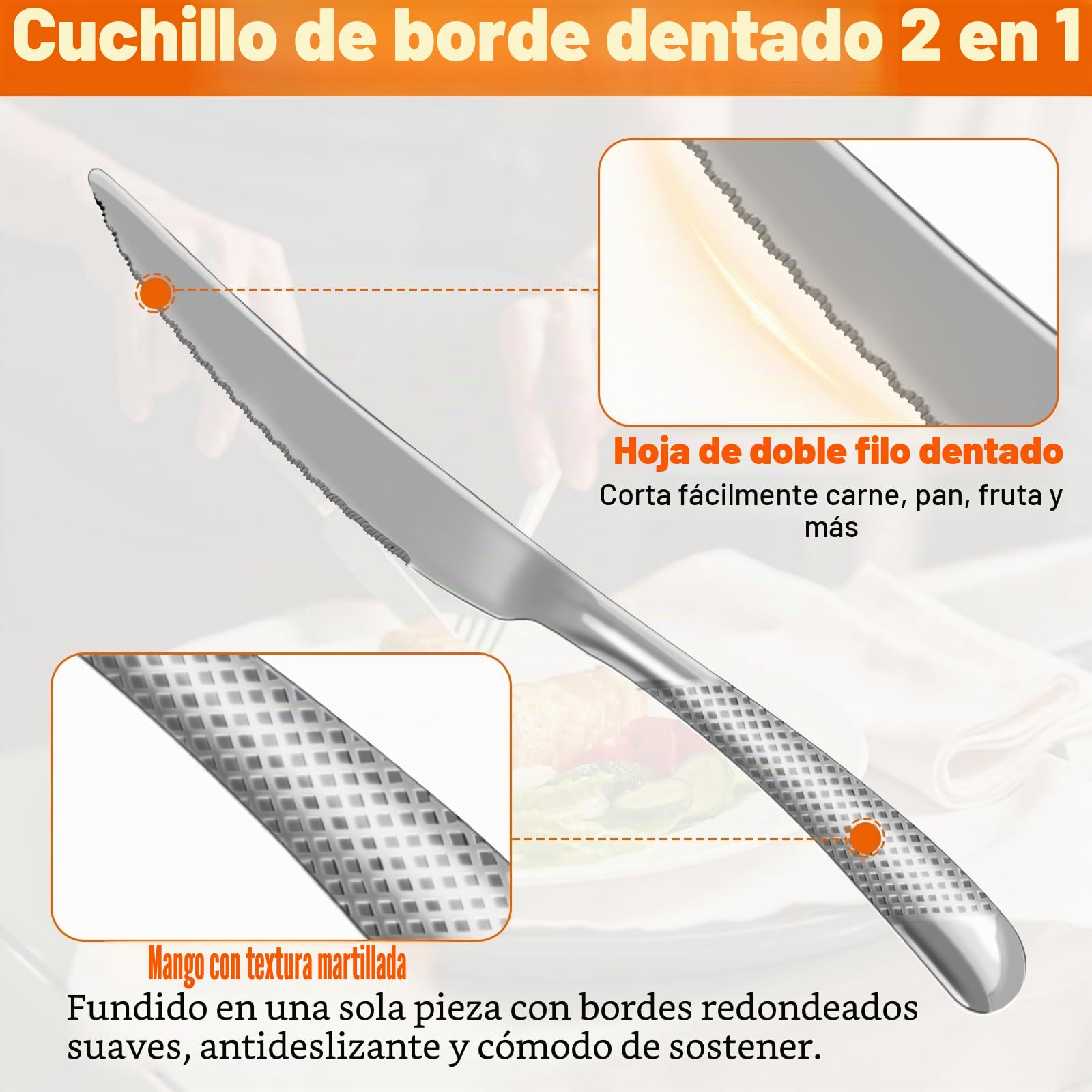 Cubiertos 40 piezas, Kit Cubiertos Individuales Acero Inoxidable para 8 personas, omprend cuchillos/tenedores/cucharas, lavable en lavavajillas, fácil de limpiar