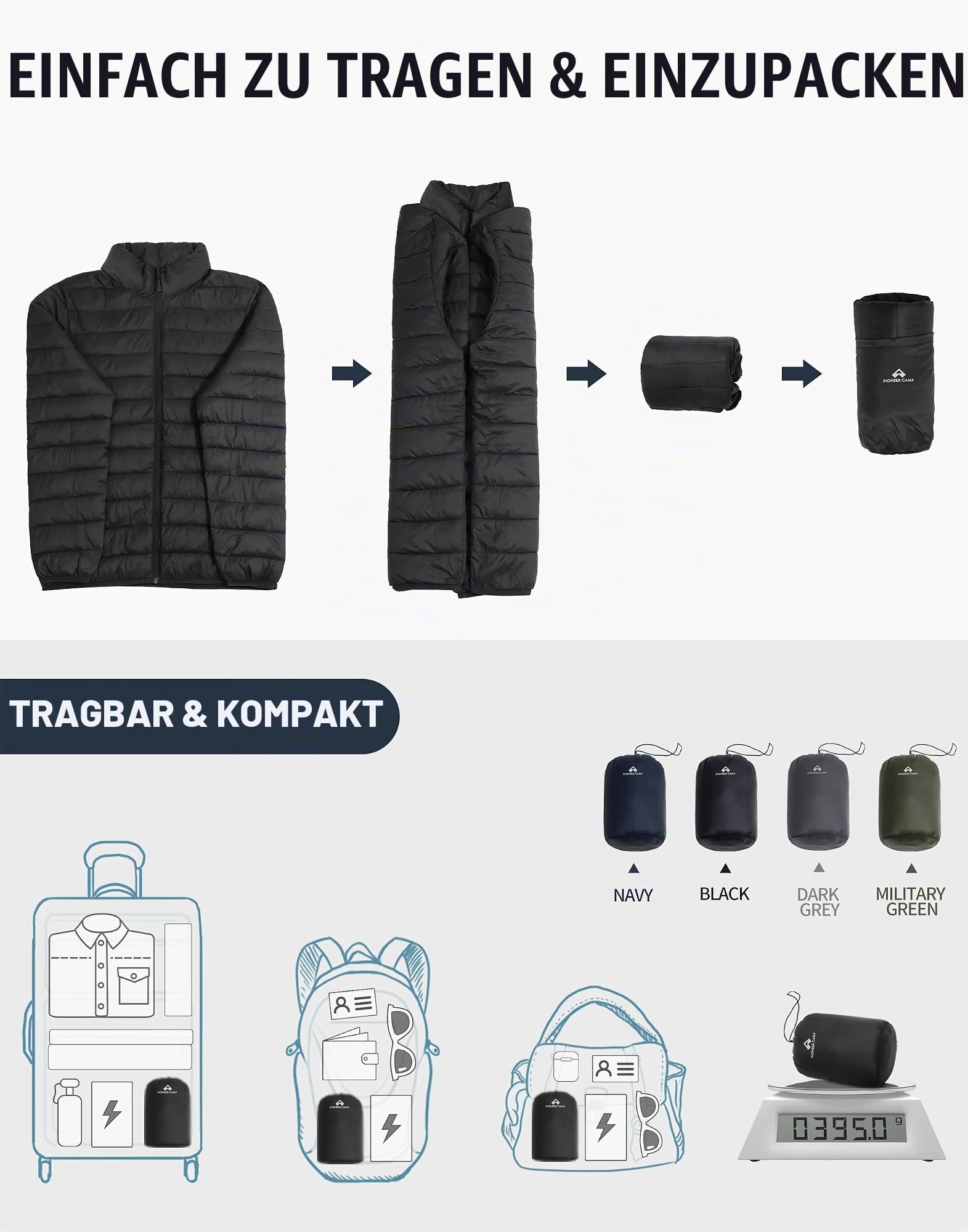 Pioneer Camp Winterjacke Herren Warme Steppjacke, Wasserdicht & Winddicht, Winterjacke mit Taschen, Packbar für Freizeit, Wandern & Reisen