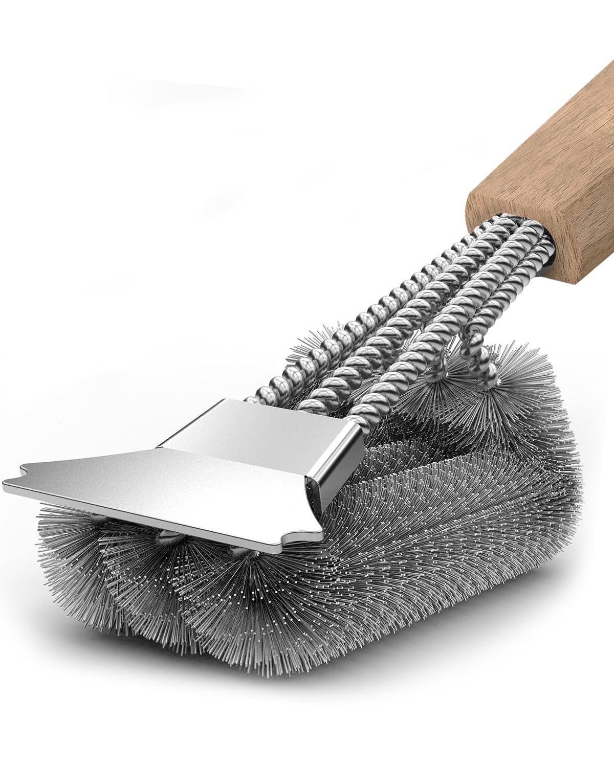 Grillbürste mit Holzgriff, Grill Reinigungsbürste Edelstahl Schaber, dichte Edelstahlborsten, 39cm Extra Langer Holzgriff, für Gasgrill, Holzkohlegrill, Kugelgrill, Elektrogril und Grillrost