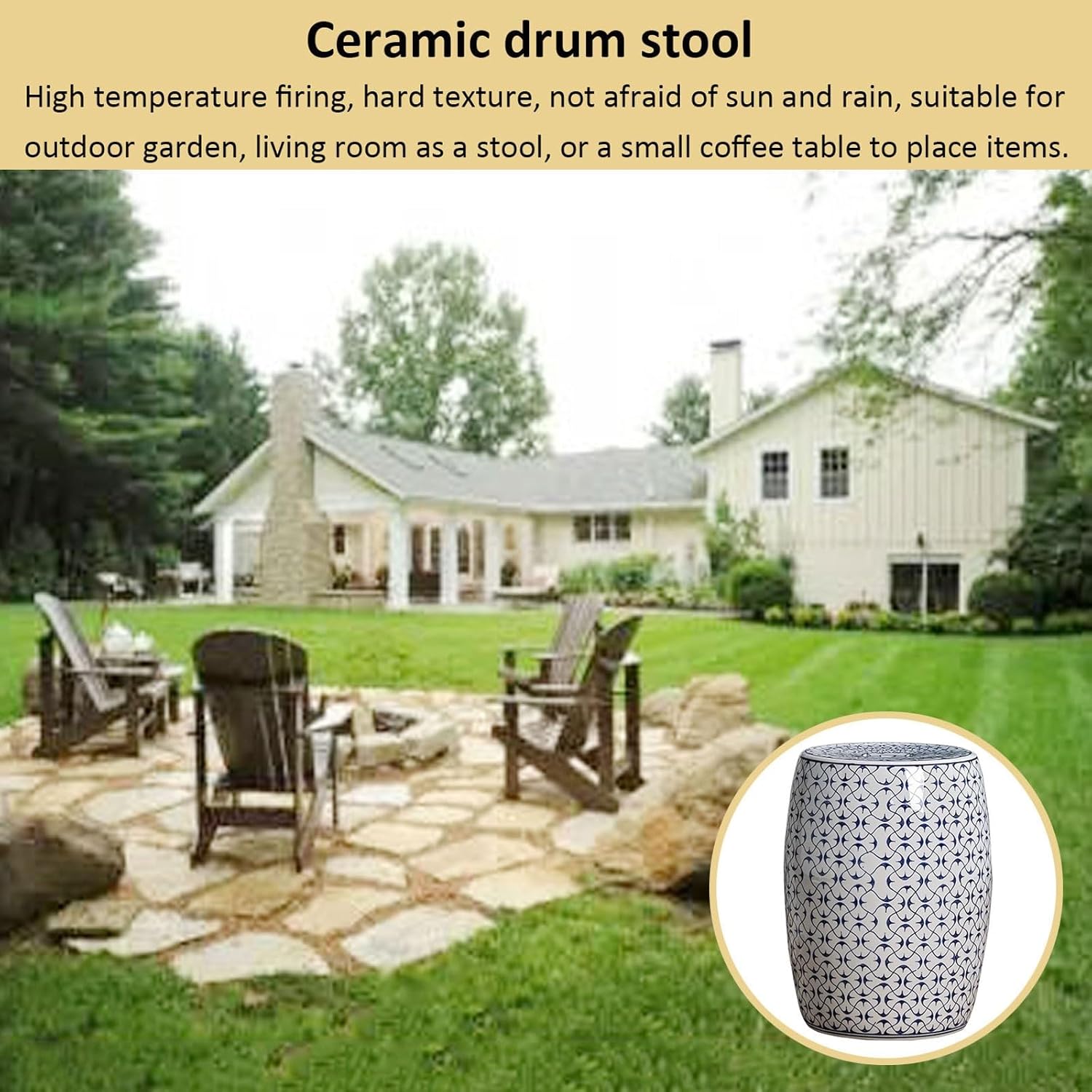 Drum Stool,Garden Stool, Decorative Ceramic Garden Stool, Glazed Hollow Hexagonal Celadon Shoe-Changing Stool Drum Stool, Suitable for Outdoor Garden, Living Room, Terrace, Etc.