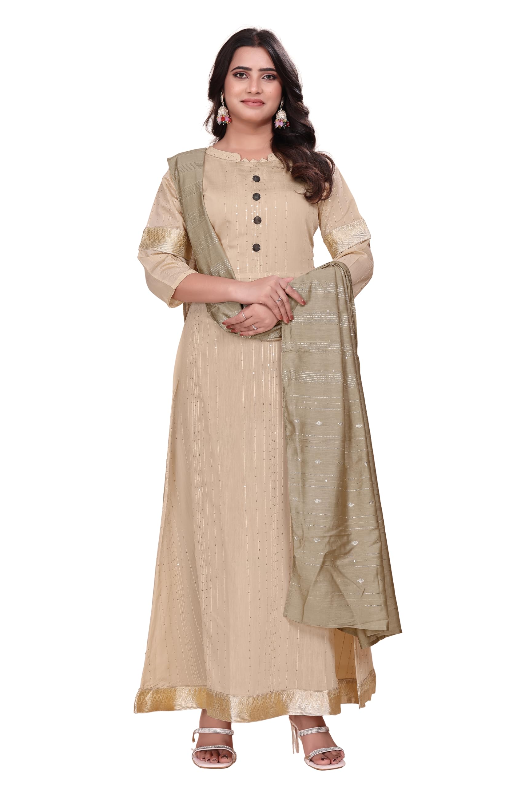 Women's Pink Chanderi Cotton Sequin Work Full-Length Gown | Women's Ethnic Gown| Perfect for Weddings, Festivals & Special Occasions-image-0