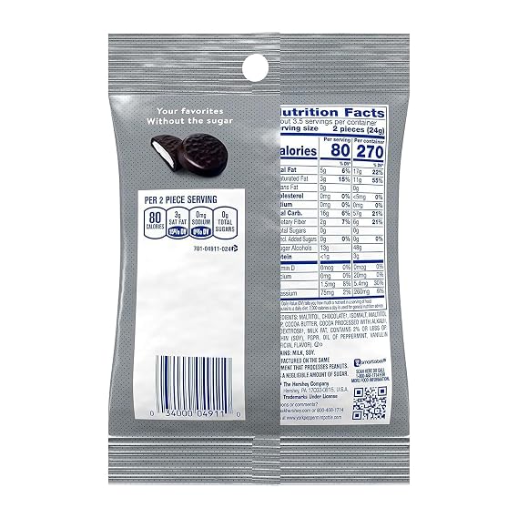 Hersh Zero Sugar Peppermint Patties Dark Chocolate Great for Stocking Stuffers and Around the Holidays, 3-Count, 3-Ounce Bags (Pack of 3, Peppermint)