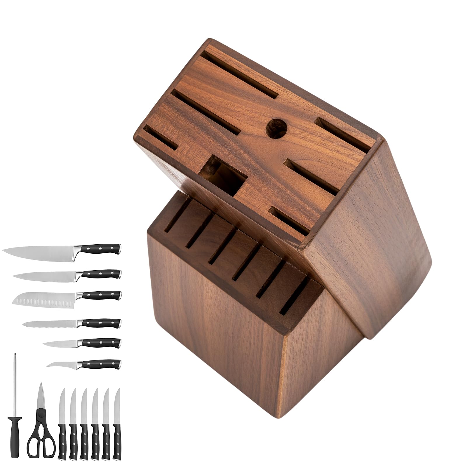 Photo 1 of 14-Slot Knife Block Compatible with Cuisinart,Rubberwood Block Knife Storage Organizer for Kitchen,Anti-Slip And Drainage Base