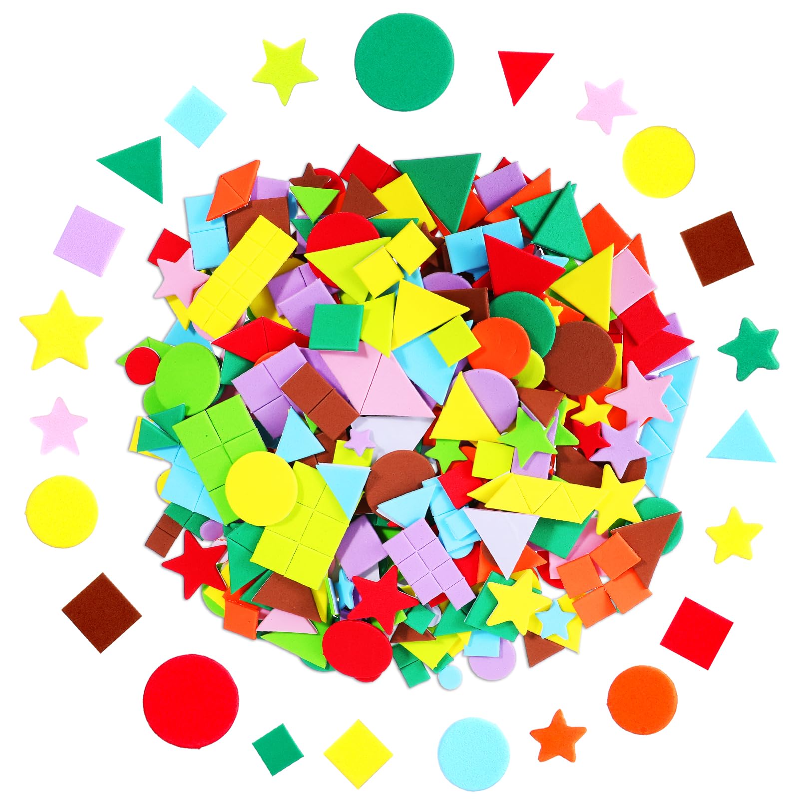 COMNICO 500 Pcs Foam Stickers, Mini Geometric Foam Shapes Stickers 10 Colors Self Adhesive DIY Arts Craft Materials Supplies Party Decorations for Kids Adults Home or School