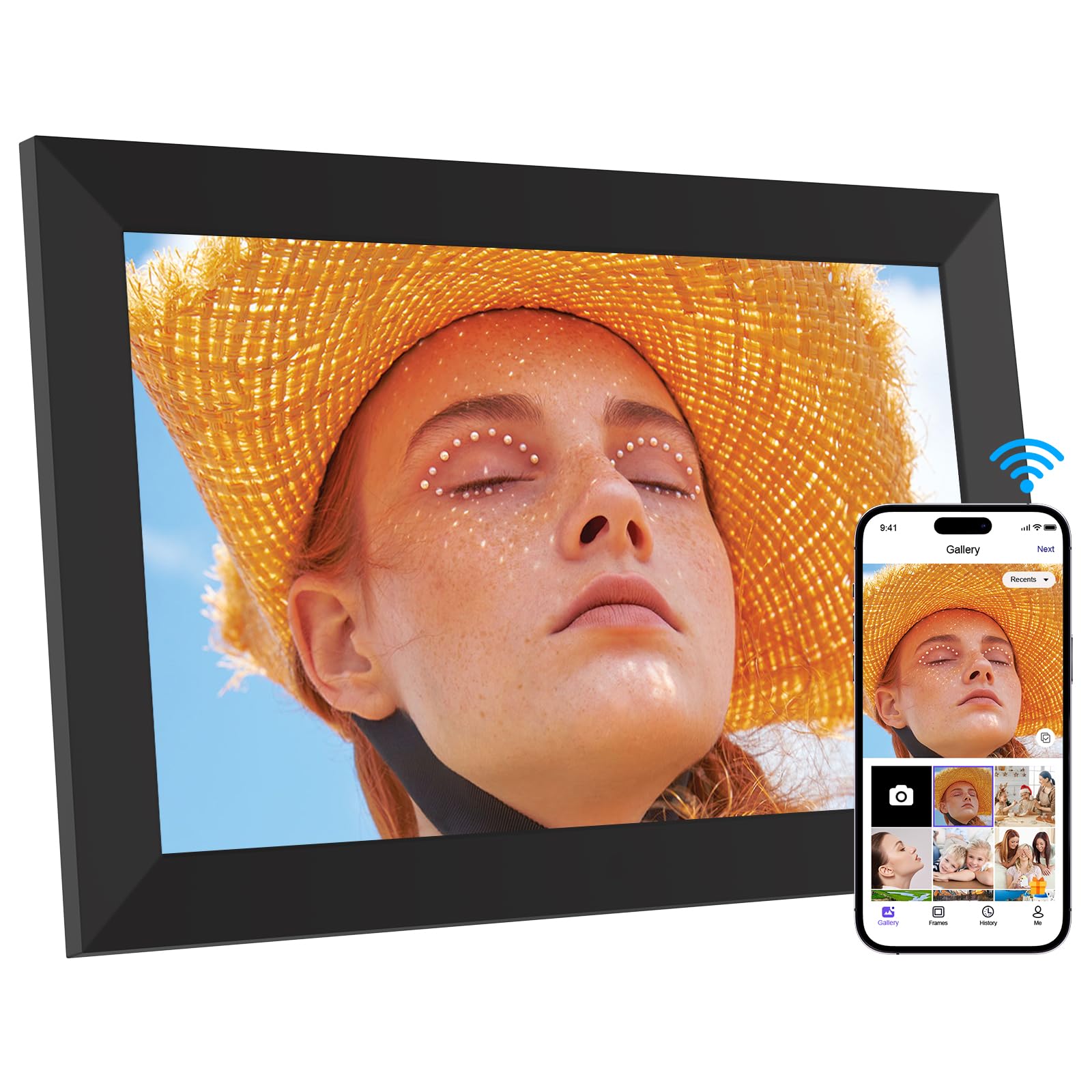 PRITOM WiFi Digital Photo Frame - 10.1 inch Digital Picture Frame HD IPS Touch Screen,16GB Storage, Auto-Rotate,Share Photos or Videos via App (Black)