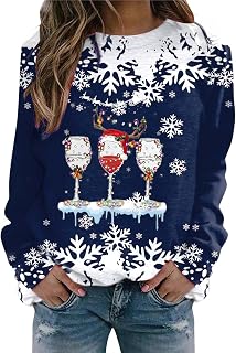 YuzRong Women's Long Sleeve Knitted Pullover Women's Christmas Print Series Home Casual Pullover Causal Tops Daily Wear