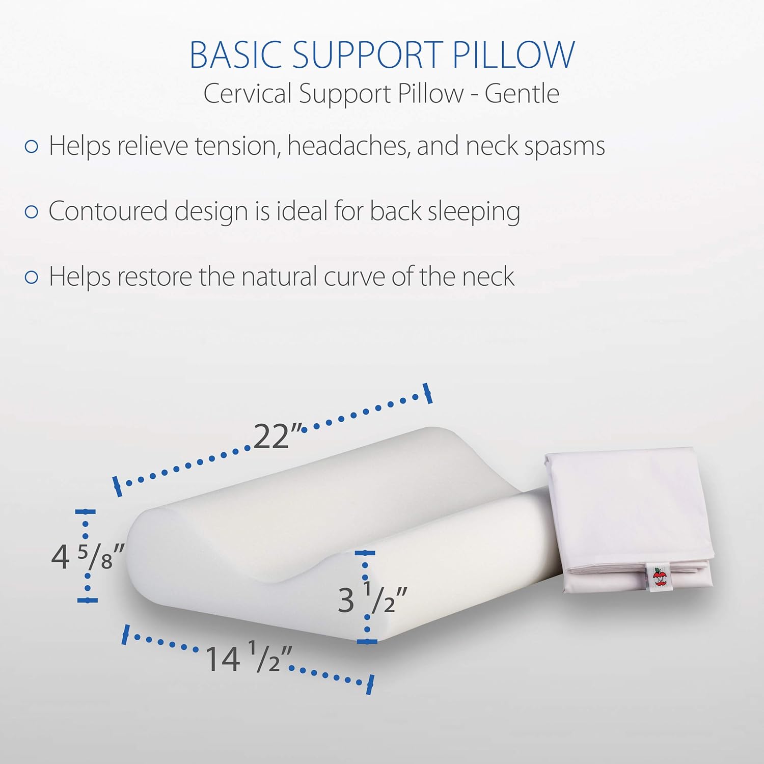Core Products Basic Support, Conforming Foam Cervical Support Pillow, Includes Fitted Case, Gentle