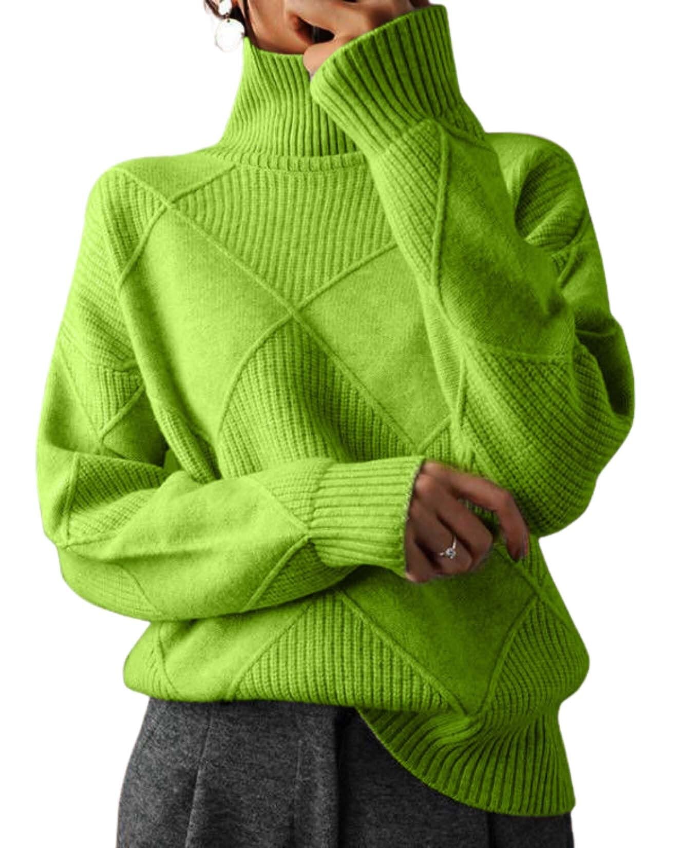 Turtleneck Sweater for Womens Long Sleeve Kintted Chunky Sweaters Fall Winter Warm Loose Casual Oversized Tops