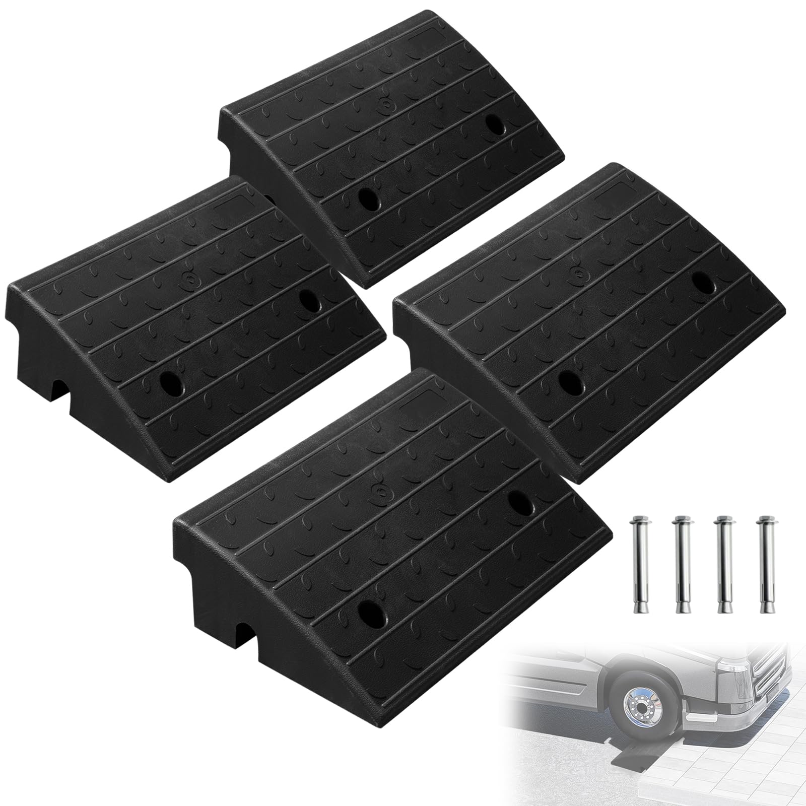 ECOSIGNS Rubber Driveway Curb Ramps 5 Inch Rise - 6,600LBS Heavy Duty Rubber Curb Ramp for Sidewalks Threshold Ramps for Vehicles Cars, Motorcycles, Wheelchairs, Bikes (4 Pack)