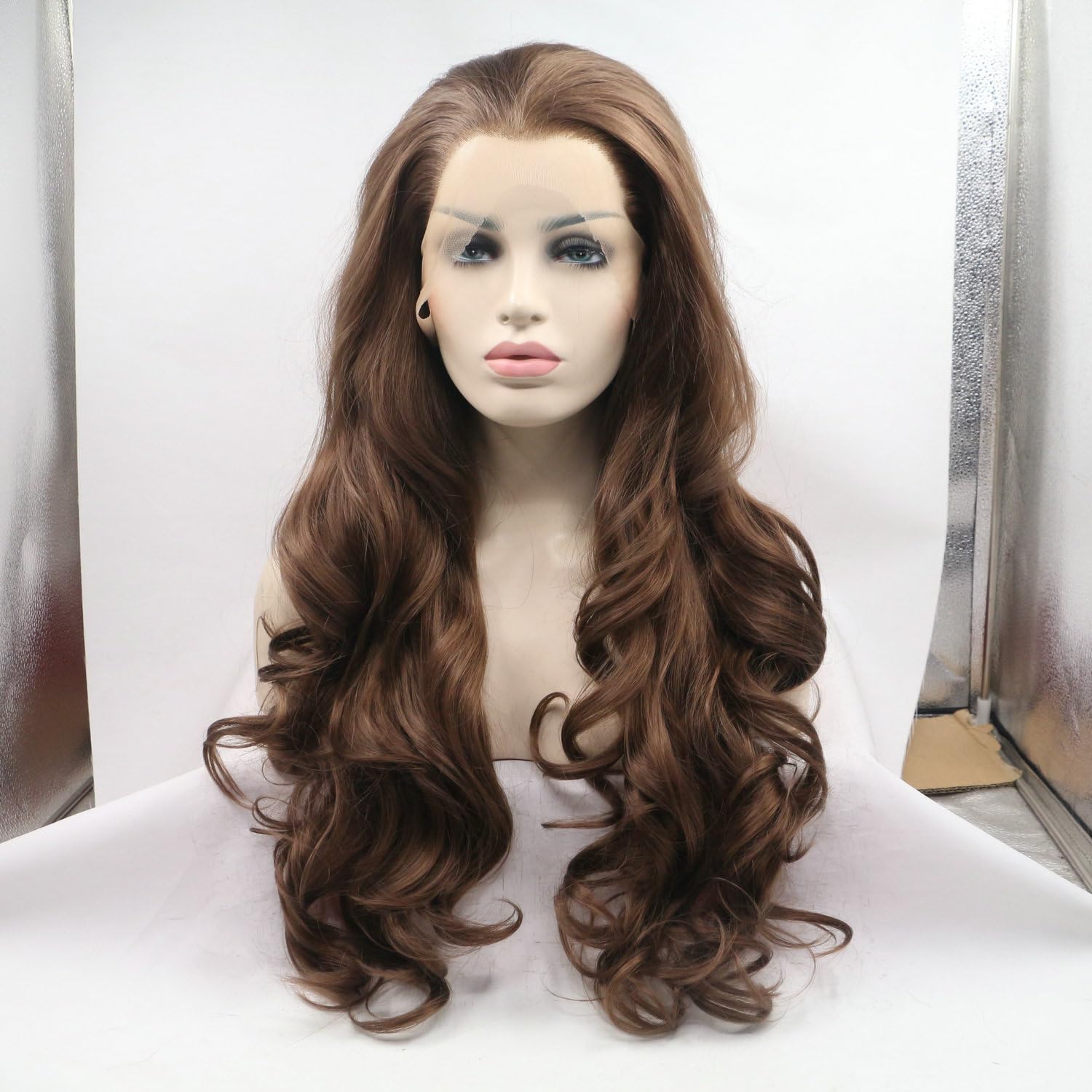 6# Dark Brown Wig Body Wave Heat Resistant Fiber Natural Brown Color Synthetic Lace Front Wigs for Women Natural Looking Synthetic Replacement Wig Daily Cosplay Party Halloween Drag Queen 26" - Image 3