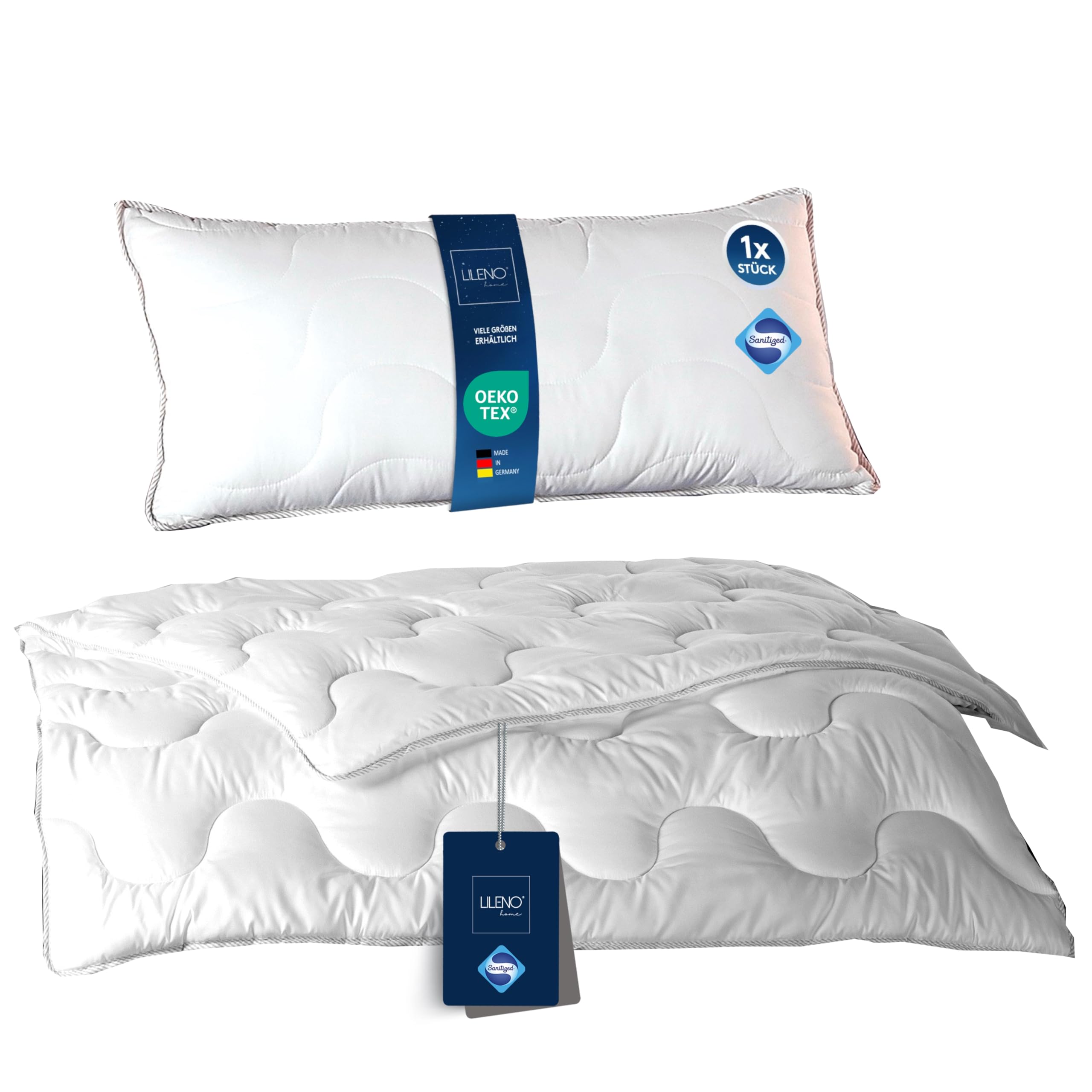 LILENO HOME Duvet 135 x 200 cm Set with Pillow - All-Year Duvet with Antibacterial Equipment and Boil-Proof up to 95 °C