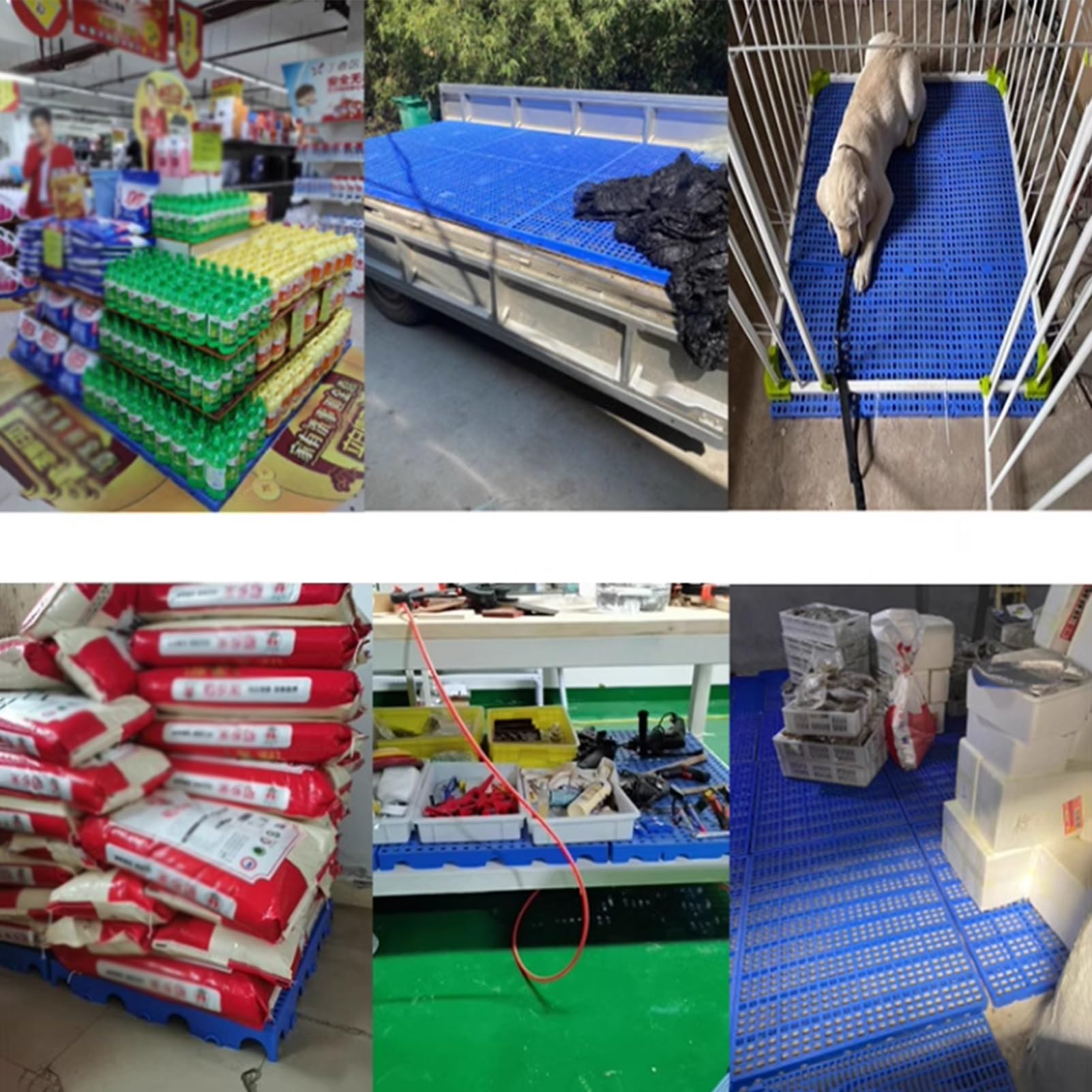 Niebieska lekka plastikowa paleta podłogowa do przechowywania w garażu ekspozycja na sprzedaż oddychająca siatka stojak na artykuły modułowa platforma (50 x 50 x 3 cm)