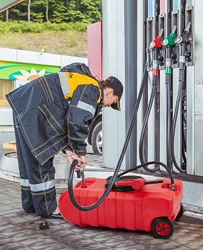 15 Gallon Gas Can, Portable Fuel Tank With Pump, Fuel Transfer Tank, Portable Gasoline Tank On Wheels With Le Fluid Transfer Siphon Pump and 10-Inch Hose for Cars, Boats, Lawnmowers, ATVs