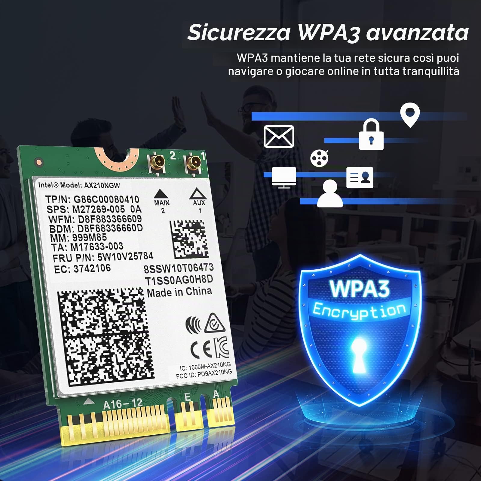 EDUP Scheda WiFi 6E Intel AX210 NGW, Bluetooth 5.3, adattatore di rete Tri-Band MU-MIMO, supporto Wi-Fi 6 GHz 11AX, compatibile con Windows 10/11 (64 bit) e Linux, M.2/NGFF