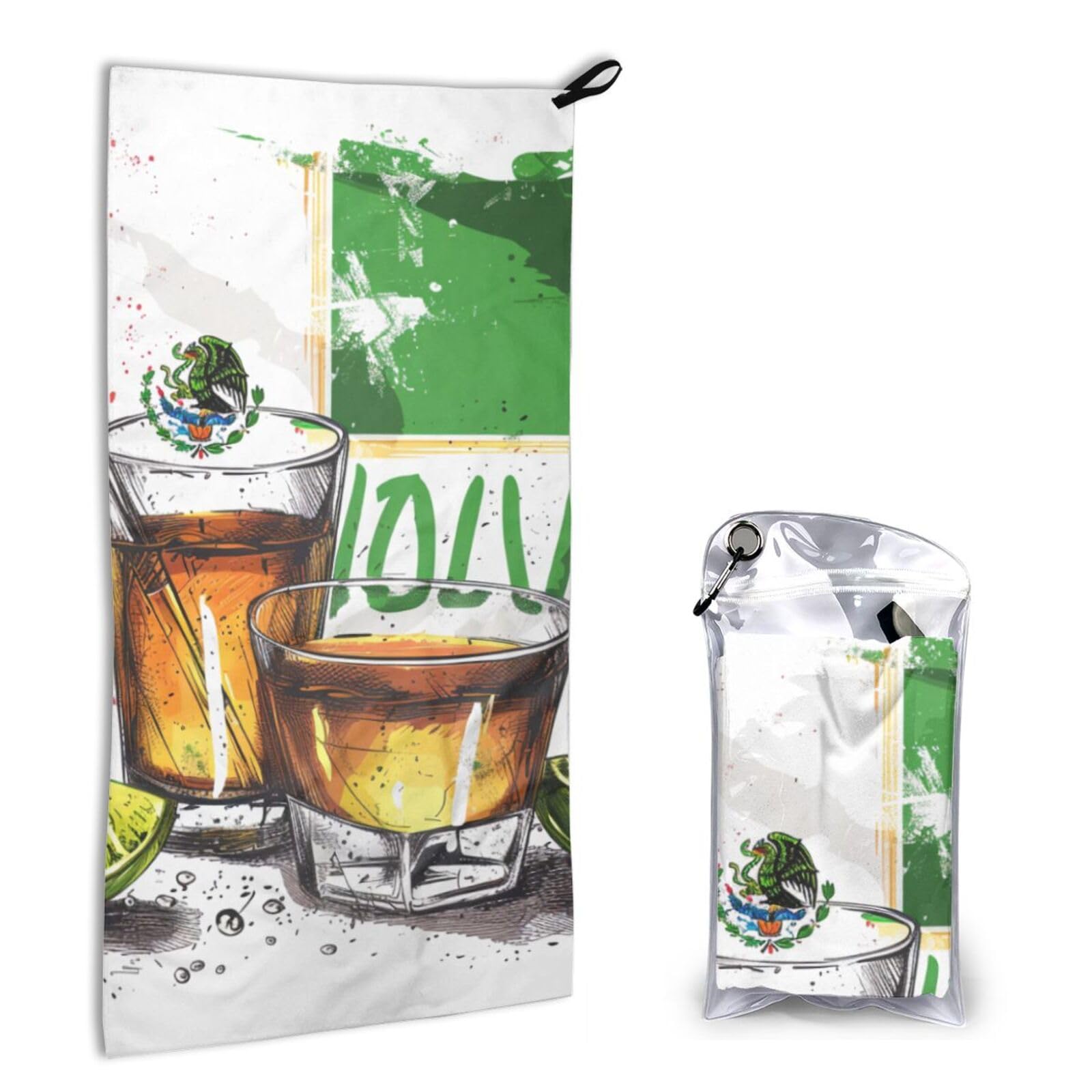 BWWHCCTI Quick Dry Hand Towel With Bag - mexico flag and tequila Printed Super Absorbent Face Cloth Microfiber Travel Sports Towels 40x80cm