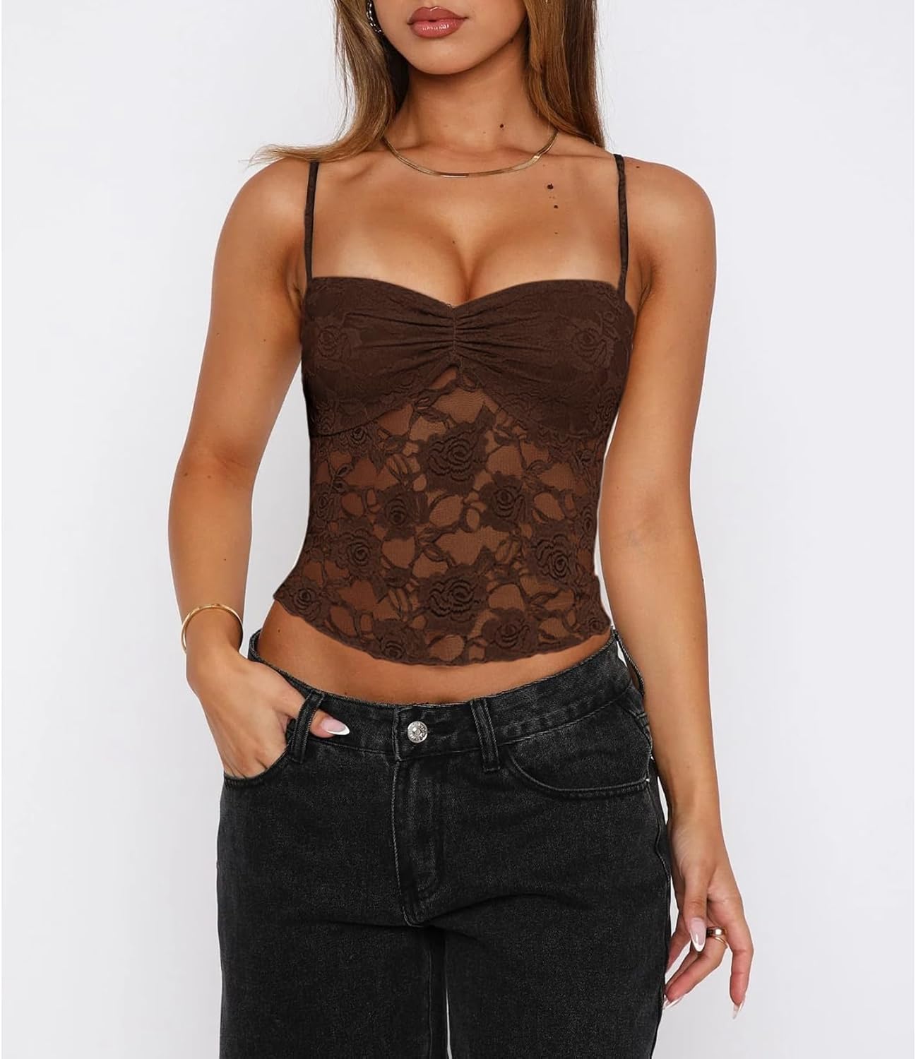 Women Lace Floral Cami Tank Top Spaghetti Strap Backless Camisole Y2k Sleeveless Slim Fit Going Out Top Shirt - Image 2