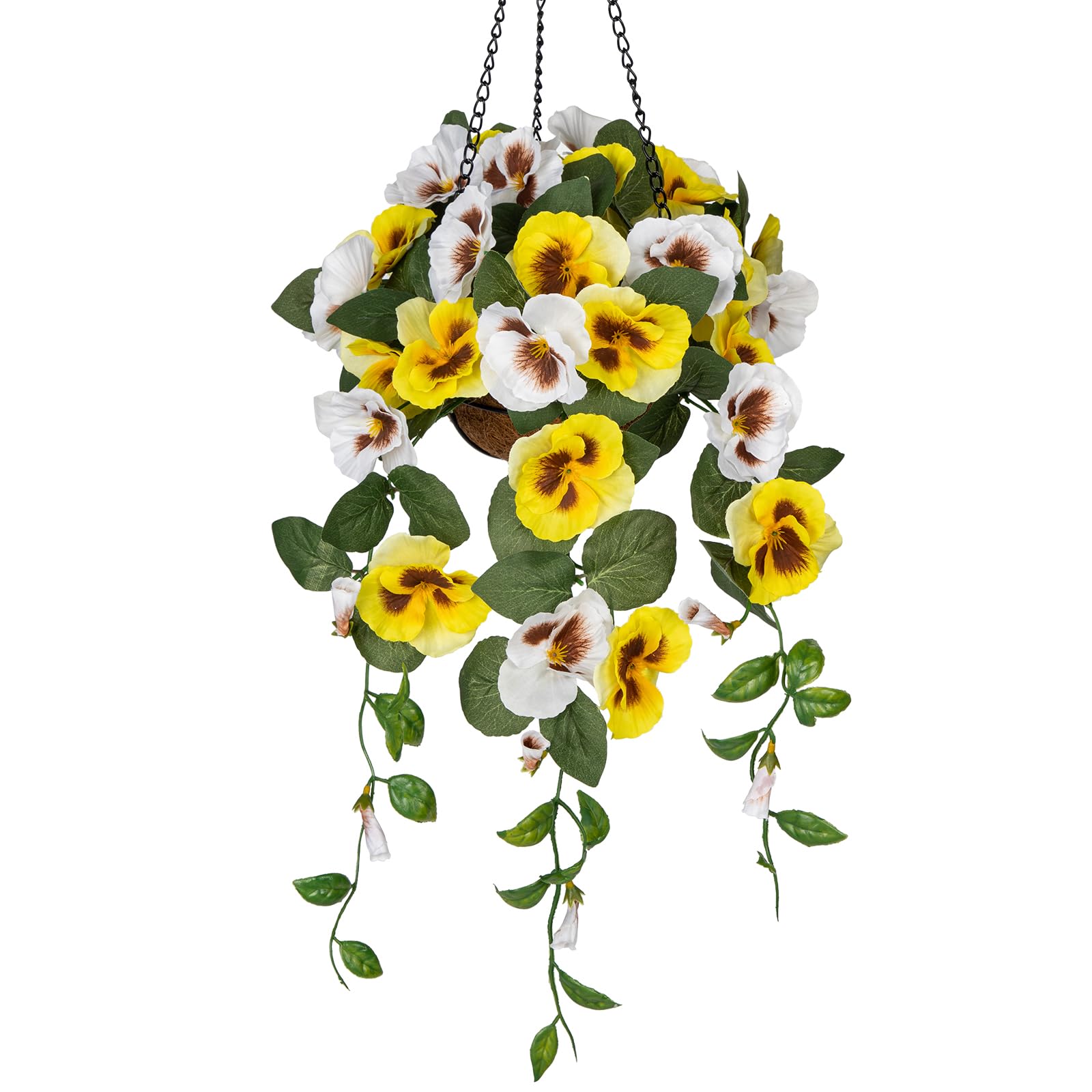 Briful Kunstblumen Wie Echt Stiefmütterchen Hängende Pflanzen Künstliche Blumen Pansy mit Hängeampel, Höhe 70 cm, Zimmerpflanze Busch Dekopflanze Grünpflanze