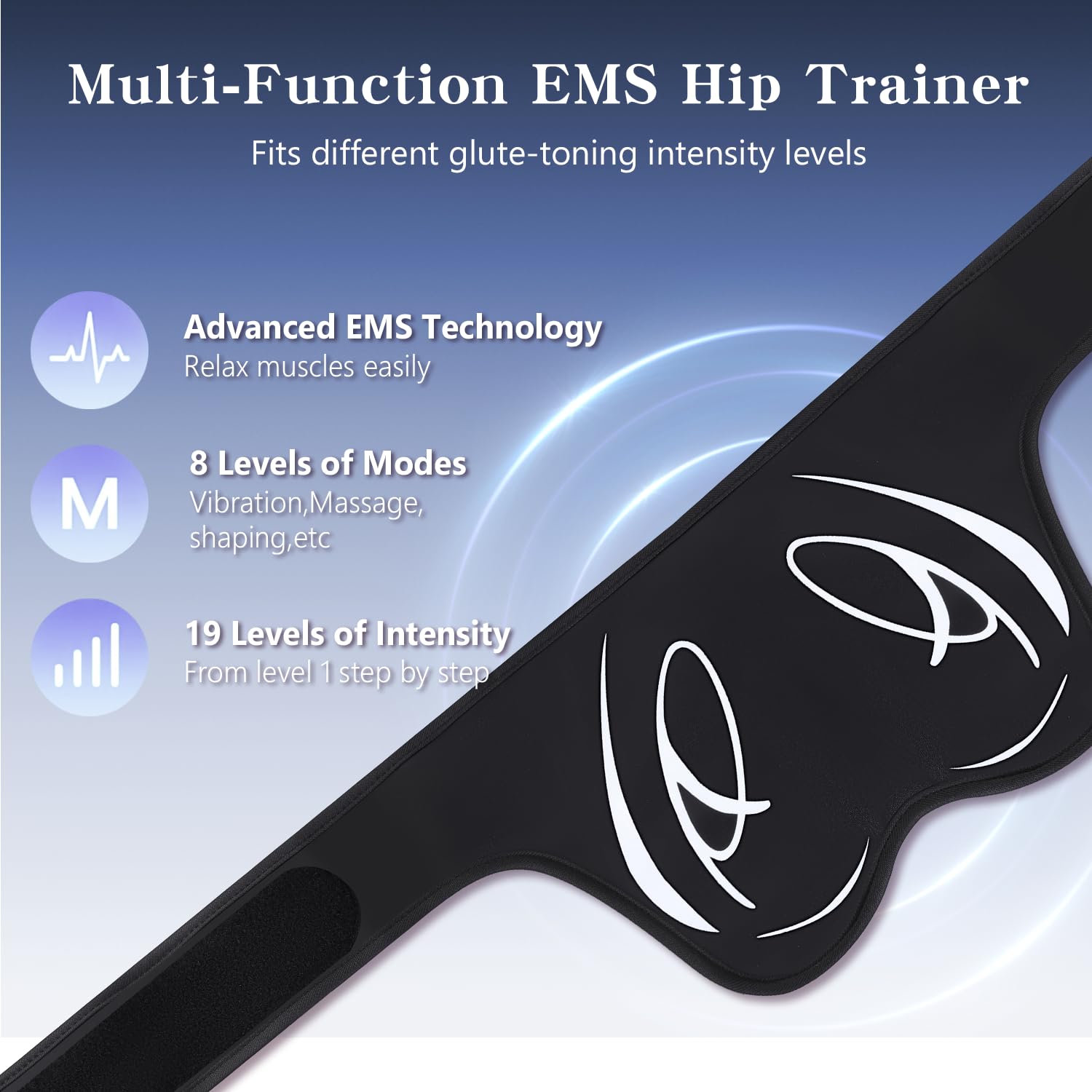 EMS Trainingsgerät,EMS Hüfttrainer,8 Modi & 19 Intensitätsstufen, Upgrade Große Kontaktfläche,Tragbarer EMS Gesäßtrainer für Gesäßformung, Muskelentspannung,Gezielte Stimulation der Po Muskulatur