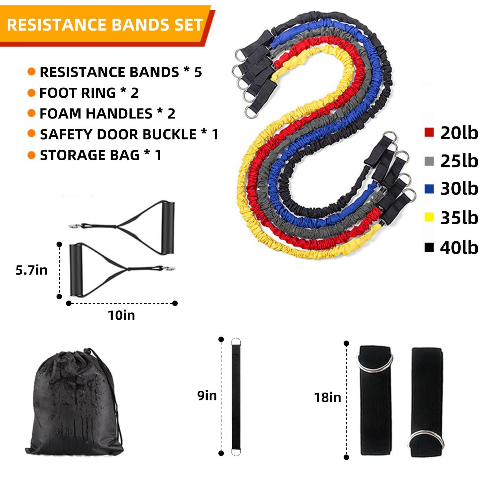 Ycendelion Resistance Bands Set, 20lbs to 40lbs Exercise Rope with Handles Fitness Workout for Full Body Workout Training Shape Figure, Yoga, Home Gym 11PCS