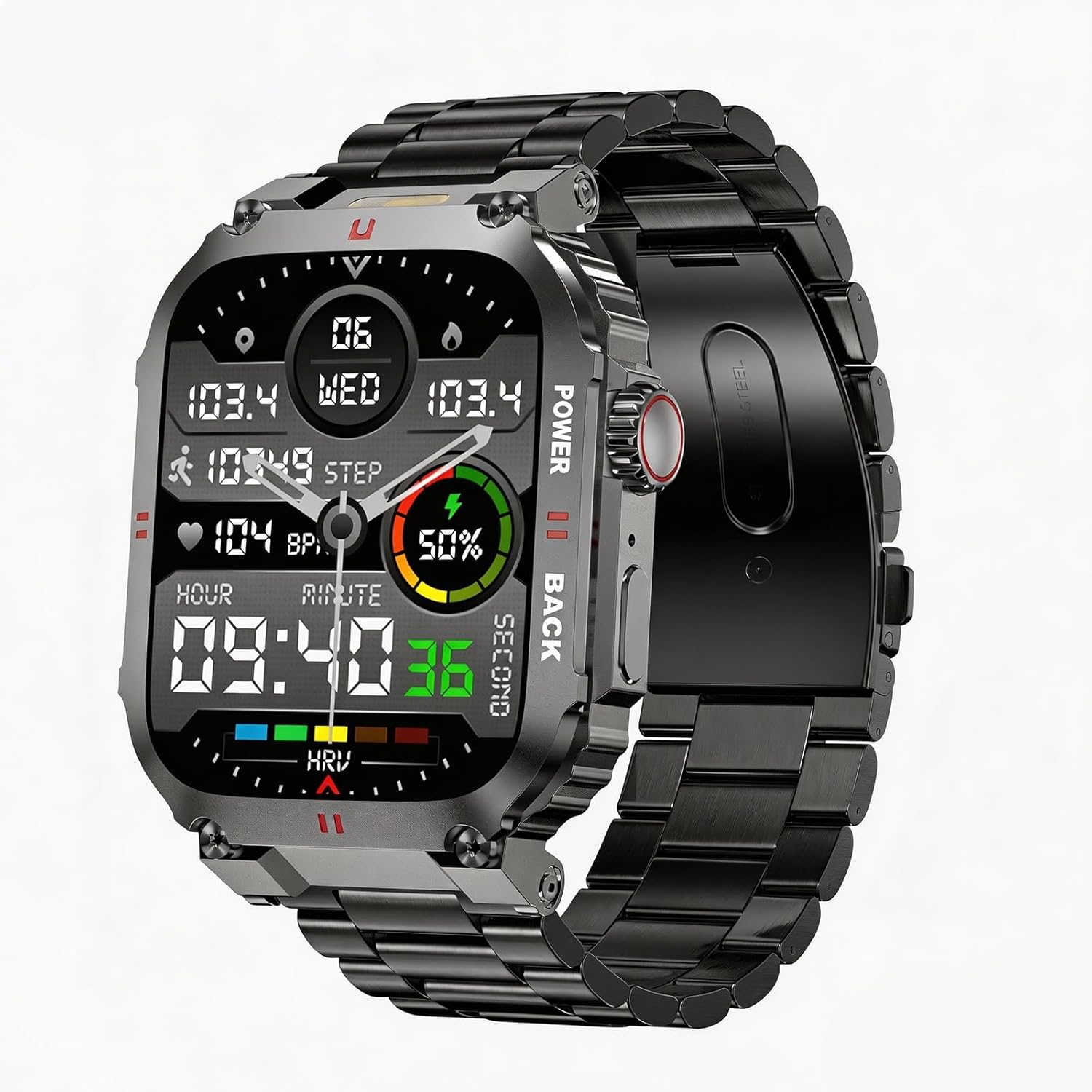 Smart Watch with 1.9-inch Large Screen, 100 Sports Modes, Bluetooth Call, LED Flashlight, Health Monitoring, 380mAh Large Battery for Fitness & Outdoor Activities